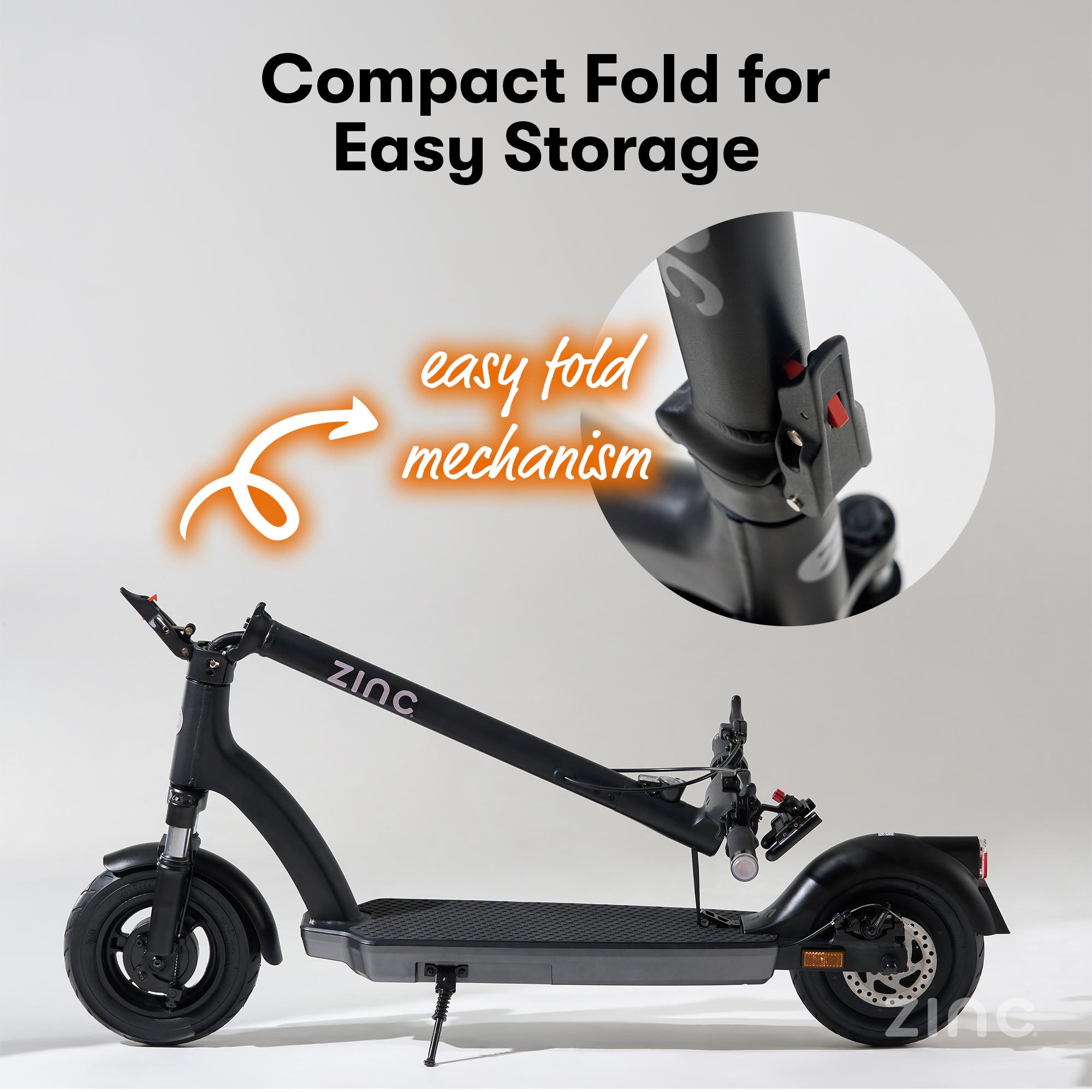 Push-button clamp folding system with quick fold/unfold clip-in hook for easy transport and storage