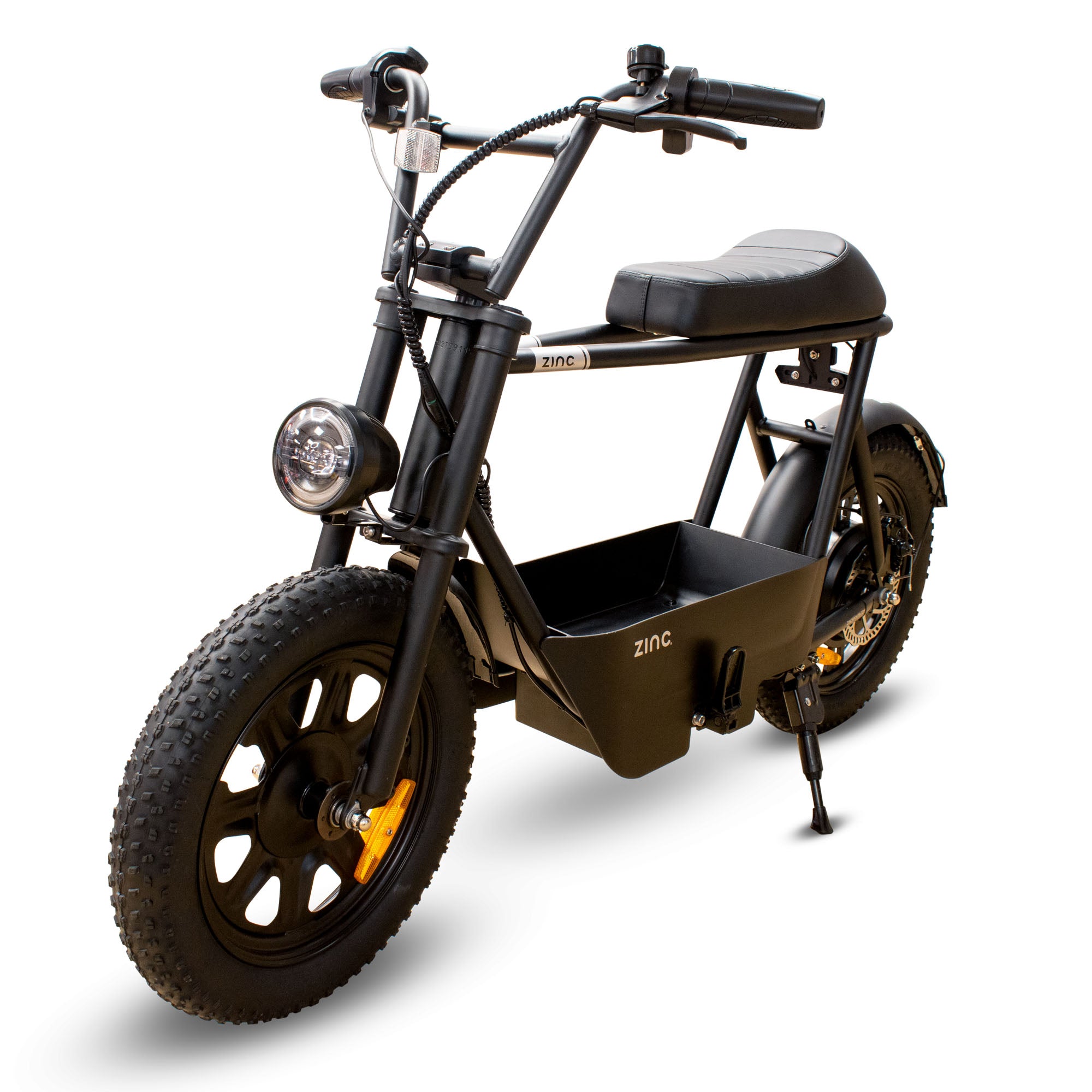 Zinc Sprintr 350W electric seated scooter with 16-inch fat tyres and comfortable banana seat for smooth riding