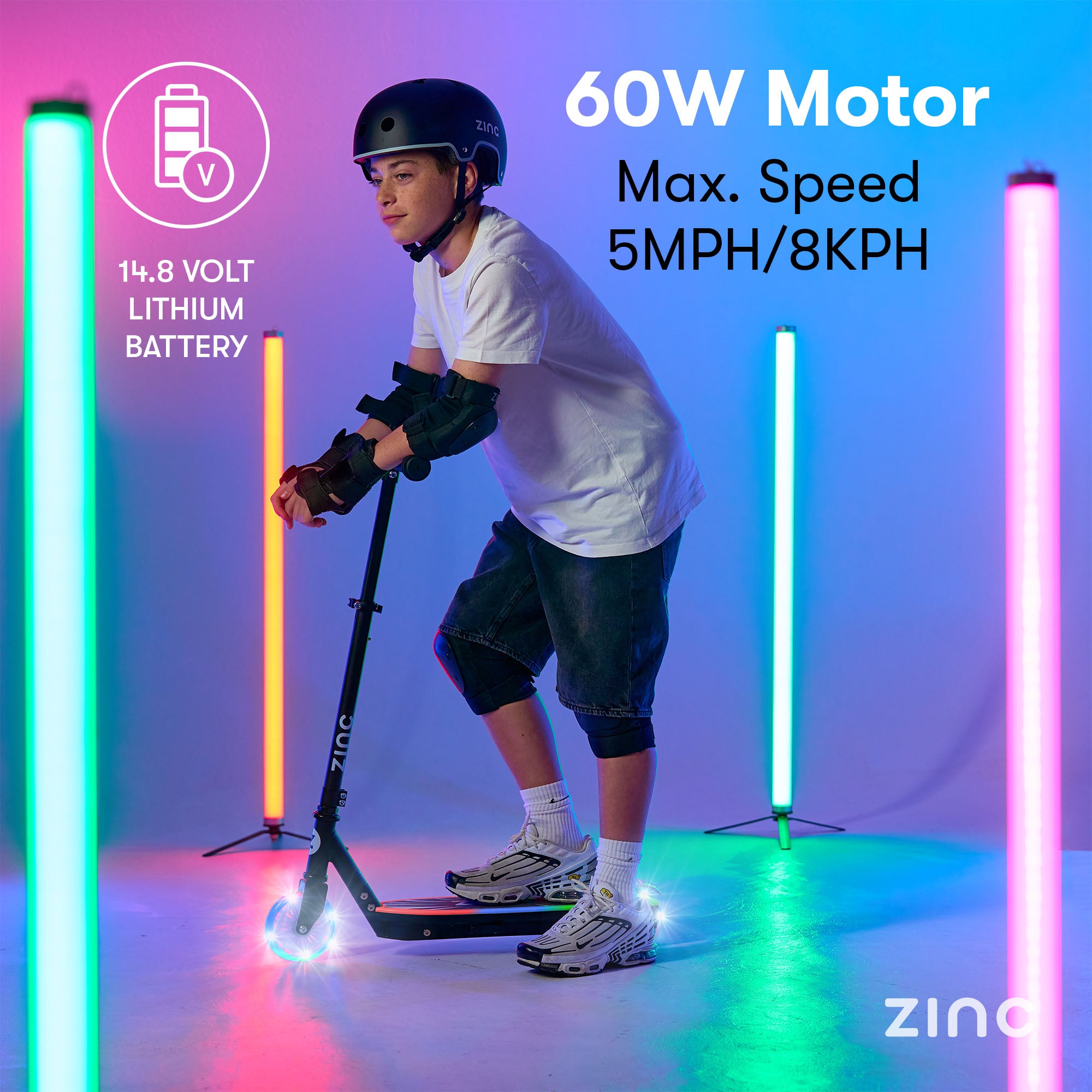 Zinc Spirit electric scooter designed for young explorers with safety features and LED lighting