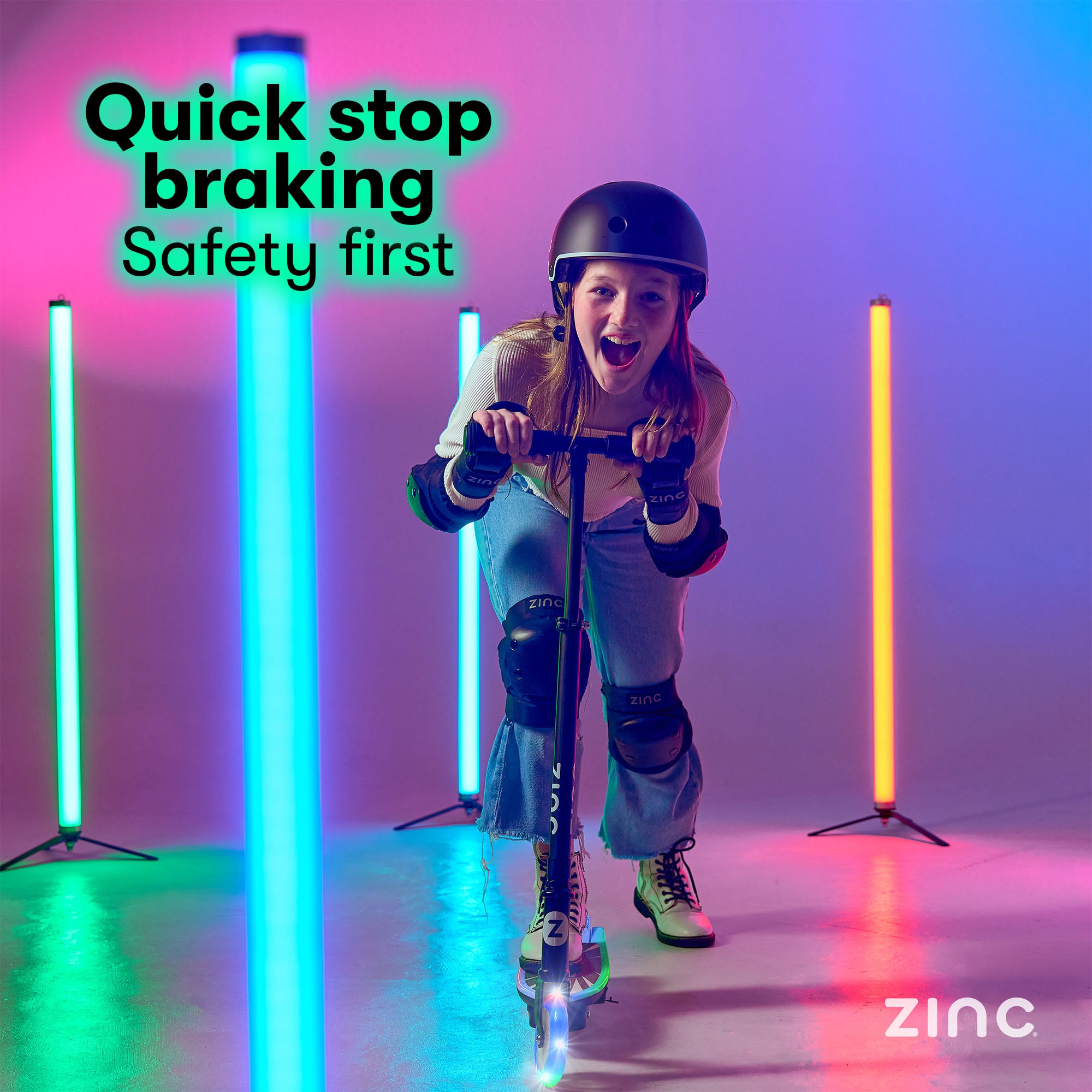 Child-friendly electric scooter with push-off technology for easy start and safe 5mph speed