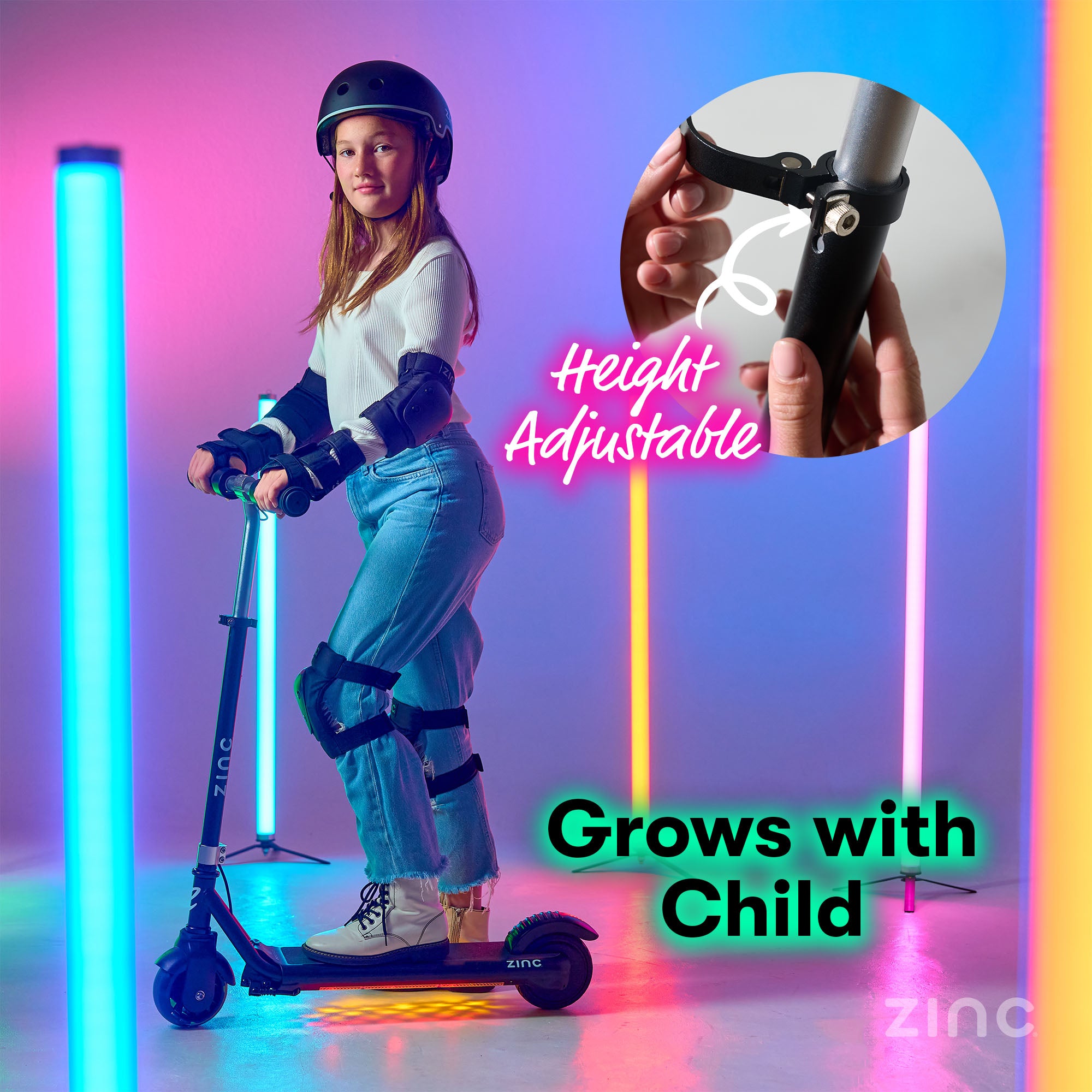 Formula E electric scooter with adjustable height that grows with your child