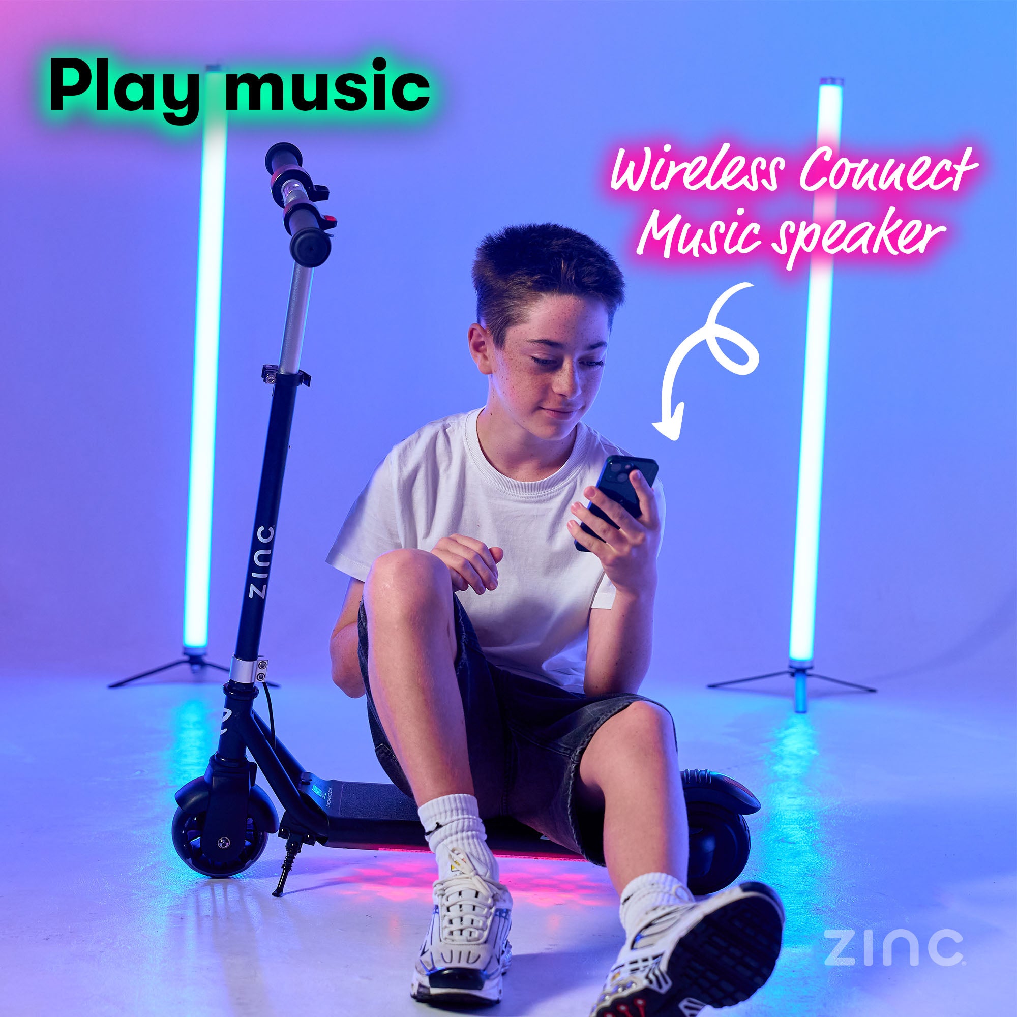 Formula E Scout electric scooter featuring wireless connect music speaker