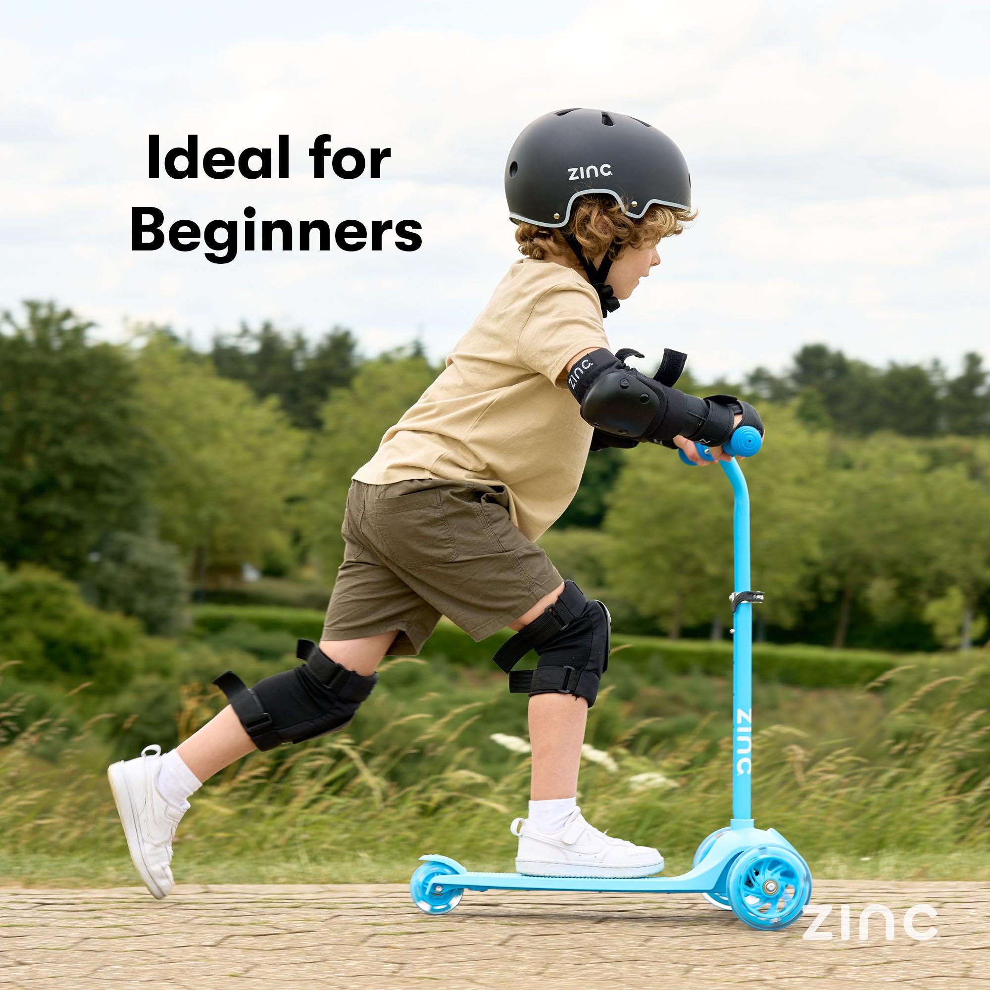 Zinc My First 3-in-1 Kids 3 Wheel Scooter Ride On Blue - side profile showing three-wheel design and adjustable handlebar