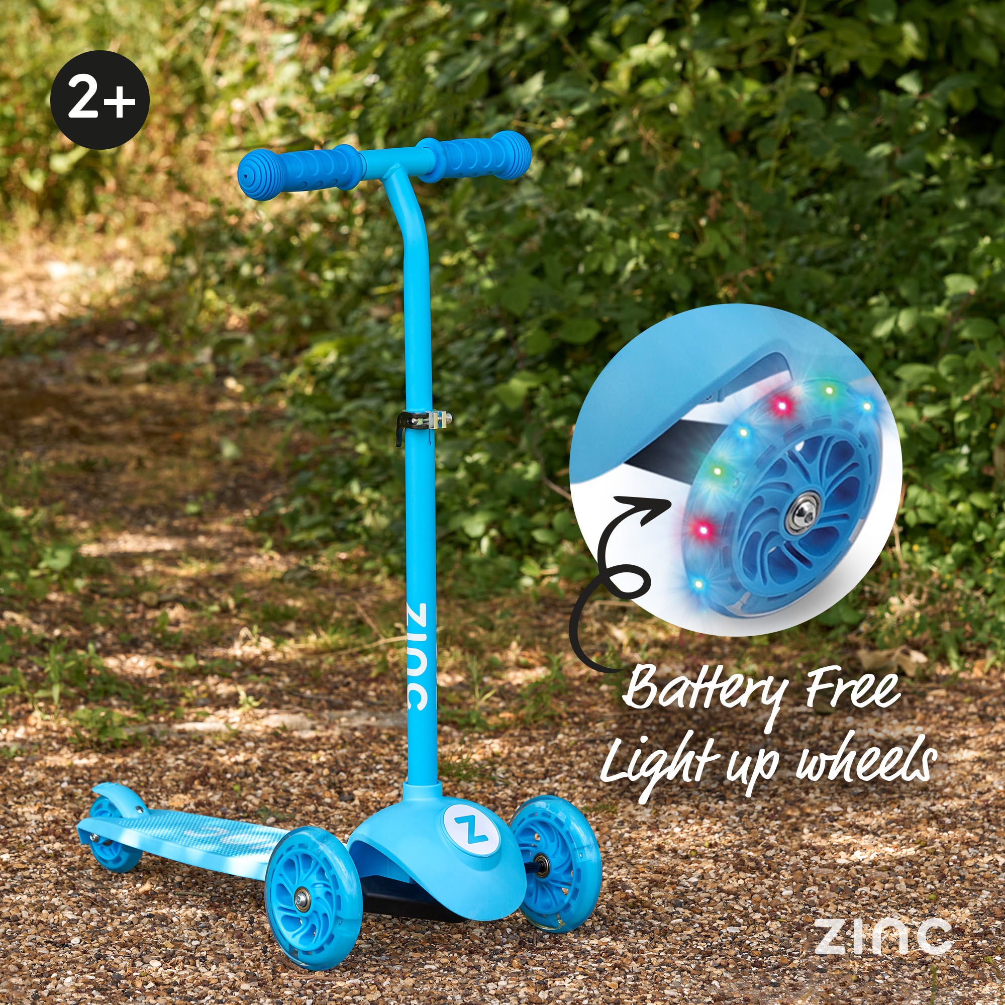 Zinc My First 3-in-1 Kids 3 Wheel Scooter Ride On Blue - front view displaying handlebar controls and wheel configuration