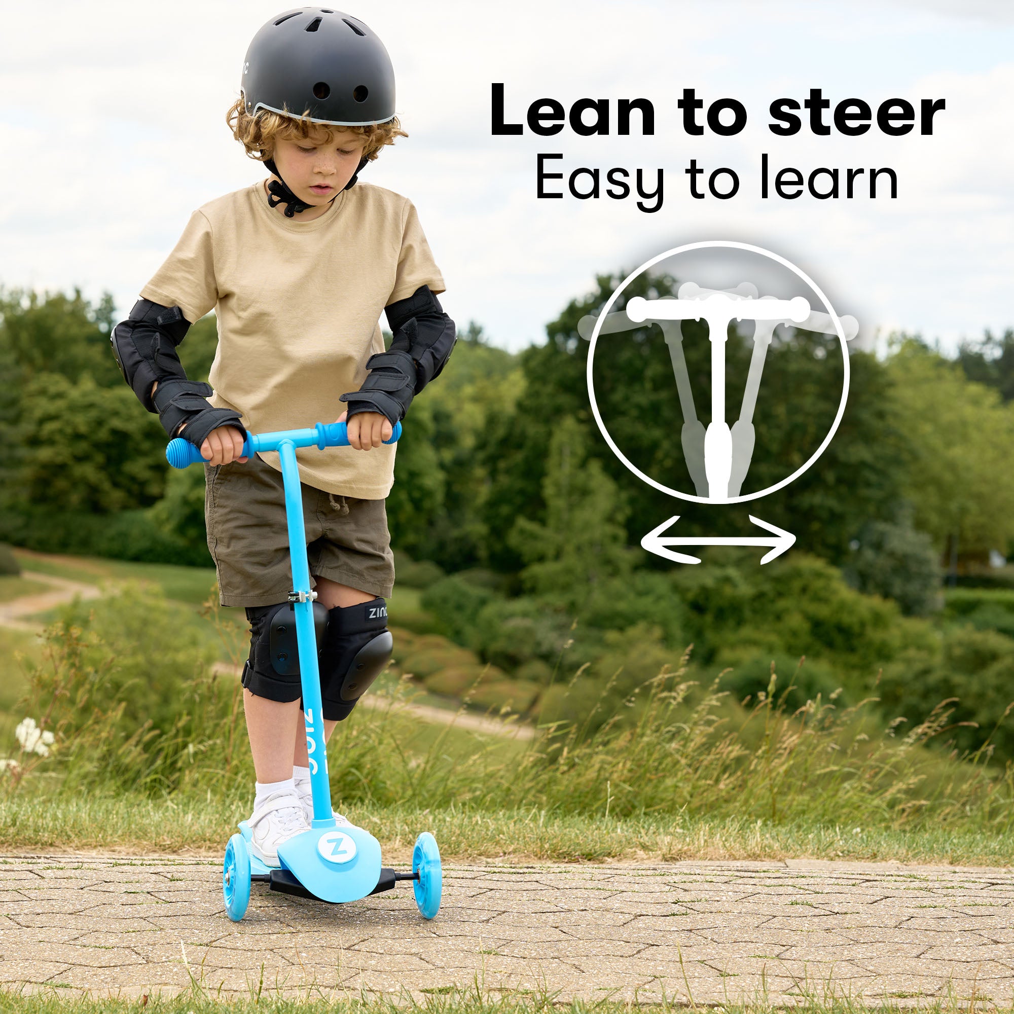 Zinc My First 3-in-1 Kids 3 Wheel Scooter Ride On Blue - front view displaying handlebar controls and wheel configuration