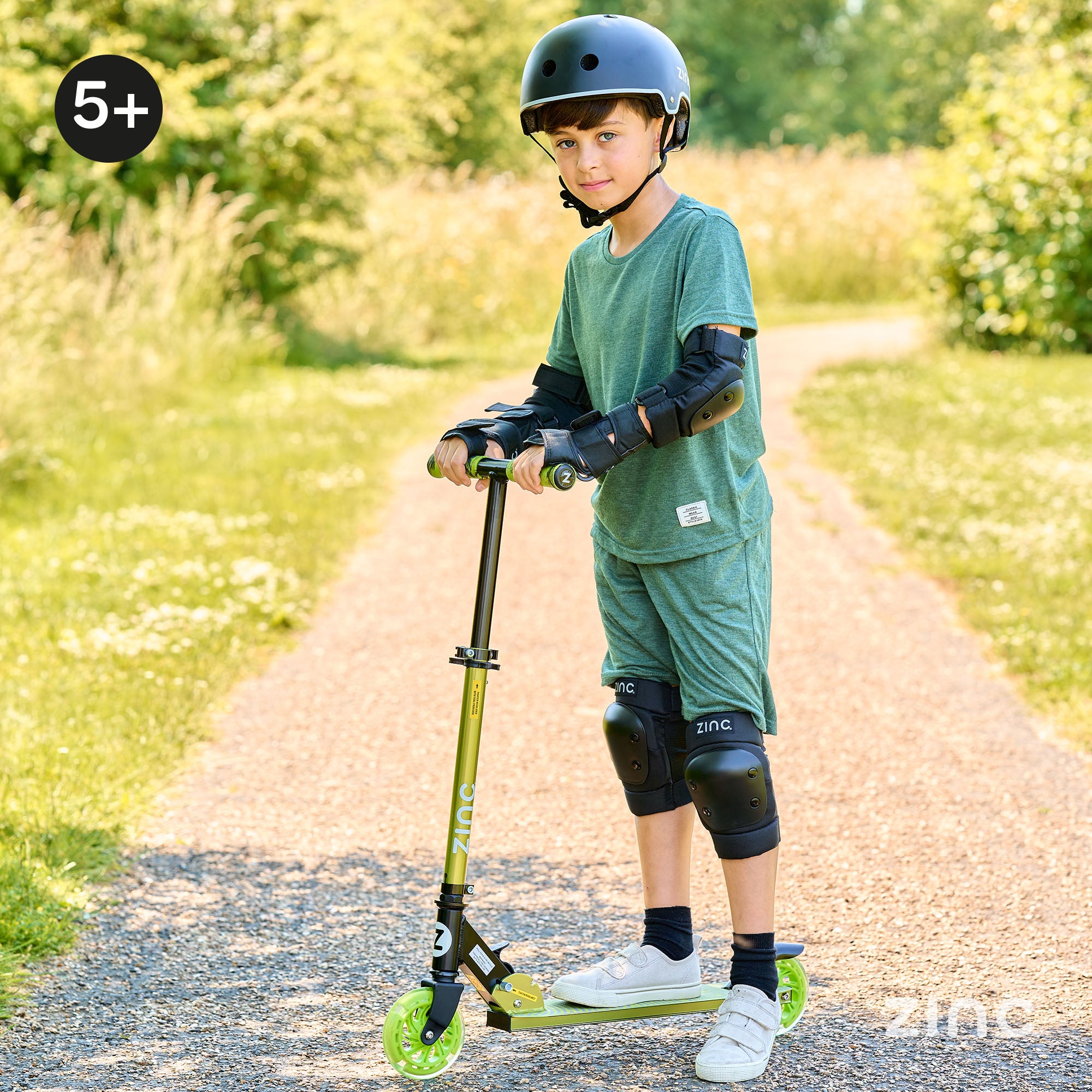 Zinc Identity folding scooter with light up wheels recommended for children aged 5+ with safety features