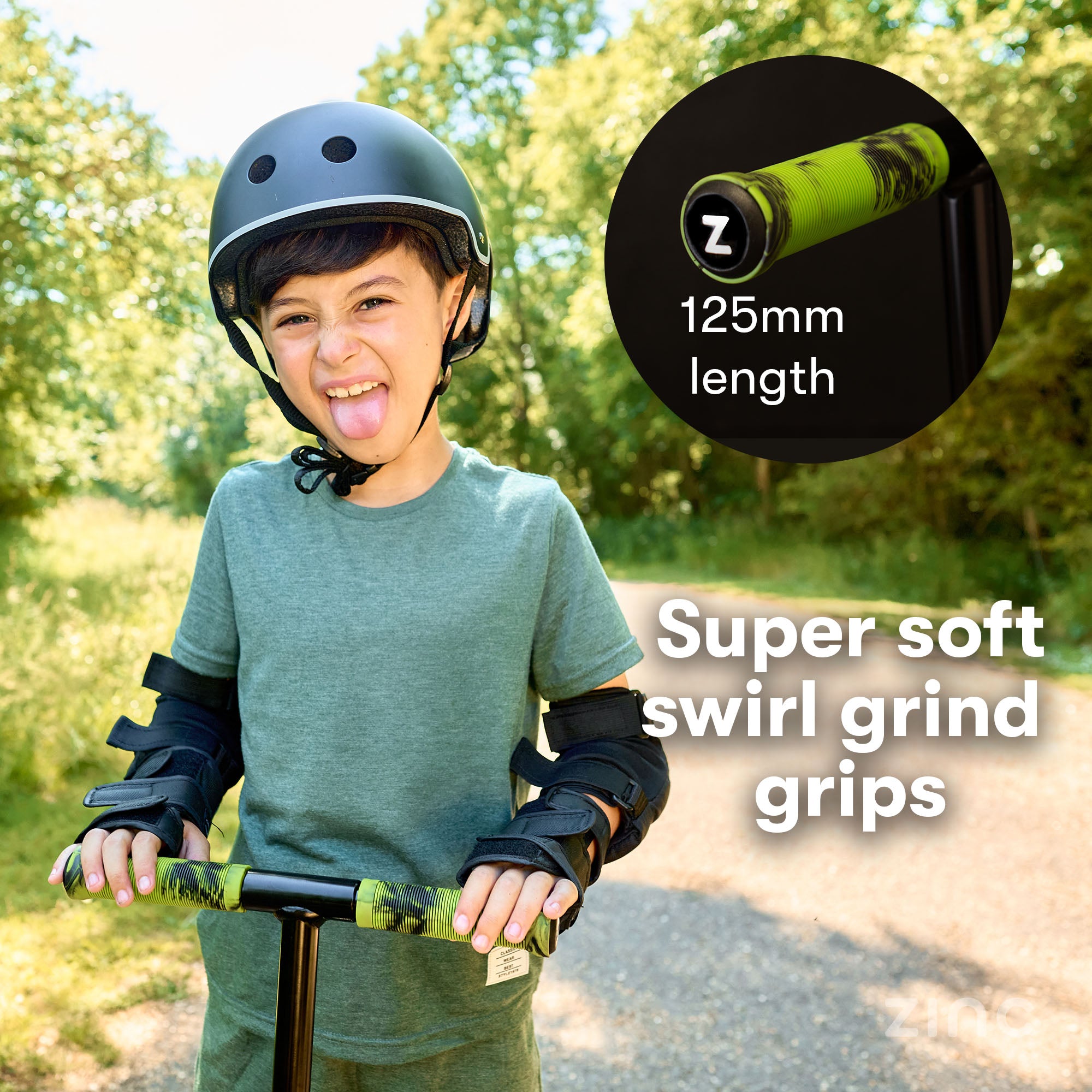 Soft grip handles on folding scooter with 3 adjustable height settings for growing children