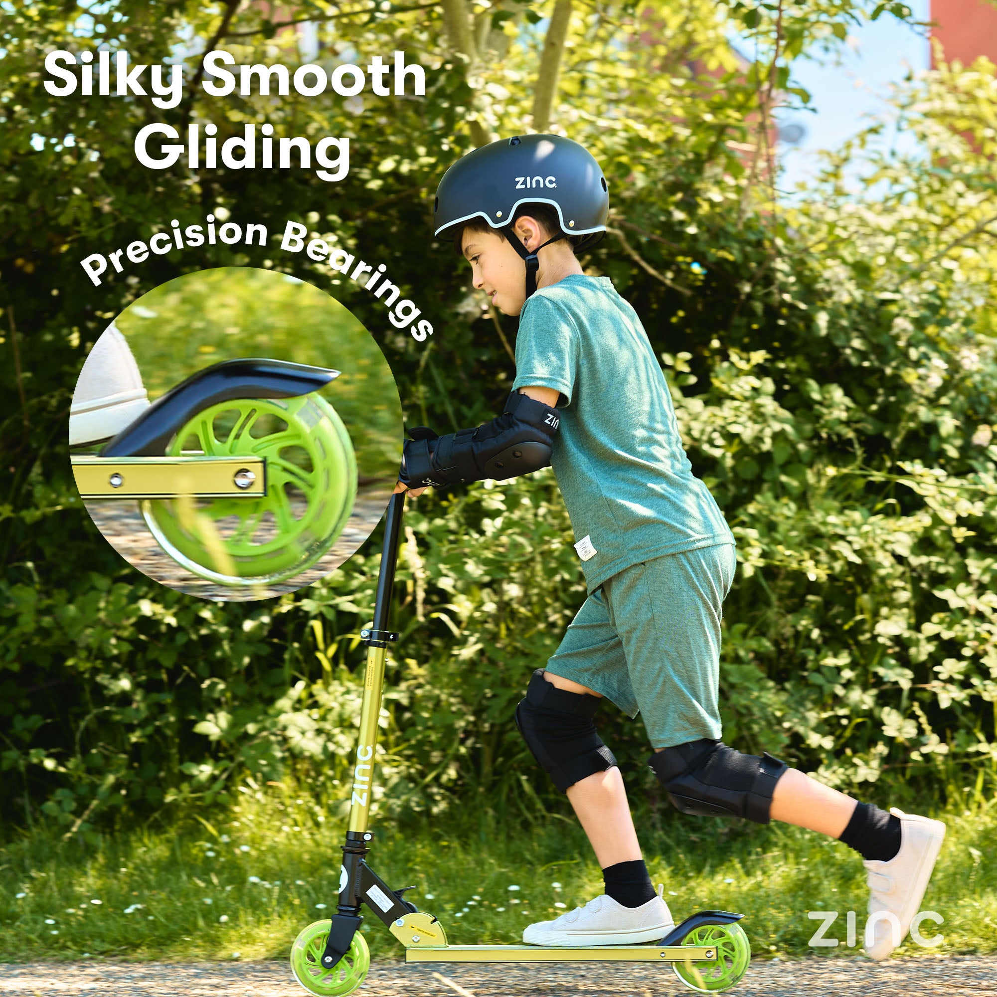 High-quality precision bearings on Zinc Identity scooter ensuring smooth wheel rotation and reliable performance