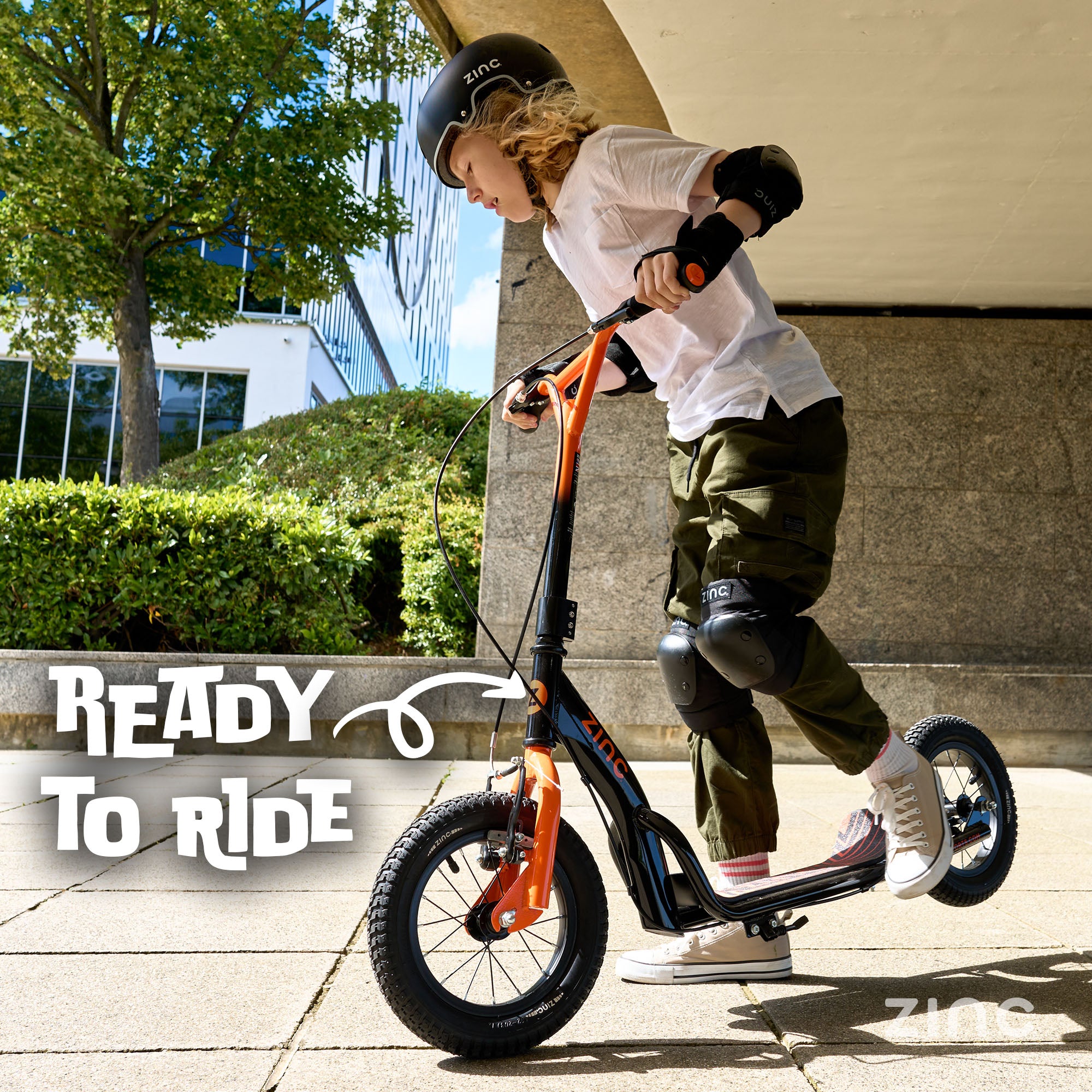 Zinc Radikal BMX Scooter Black Orange Side View - 12 Inch Big Wheels for Smooth Riding