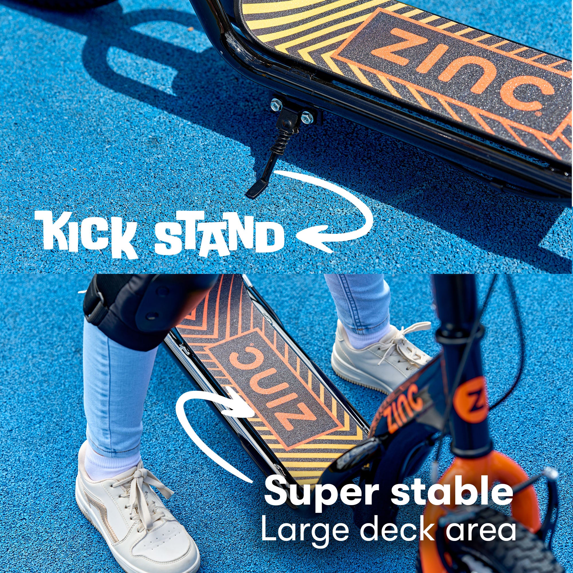 Zinc Radikal BMX Scooter Deck Detail Black Orange - Wide Non-slip Platform for Stability
