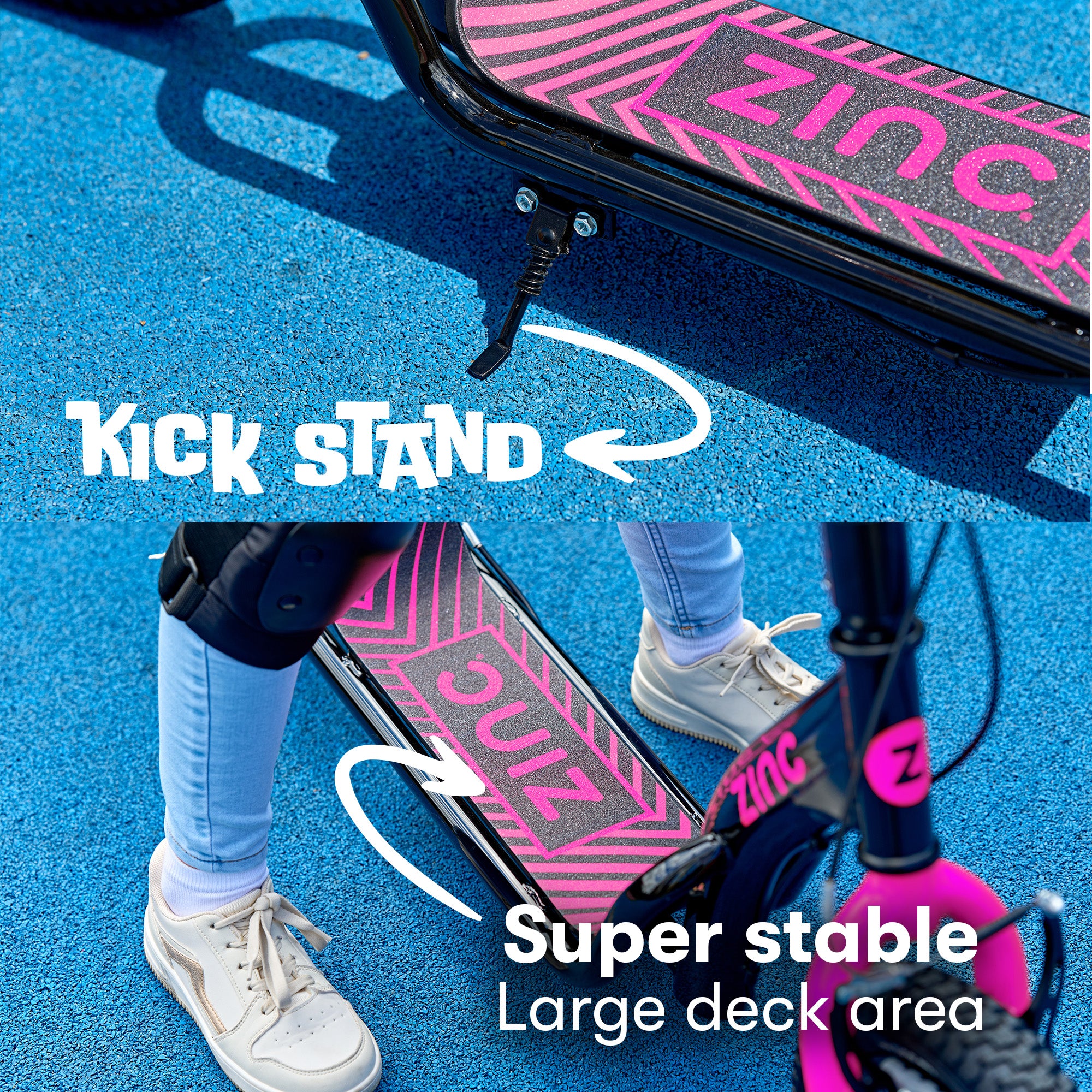 Zinc Radikal BMX Scooter Deck Detail Black pink - Wide Non-slip Platform for Stability