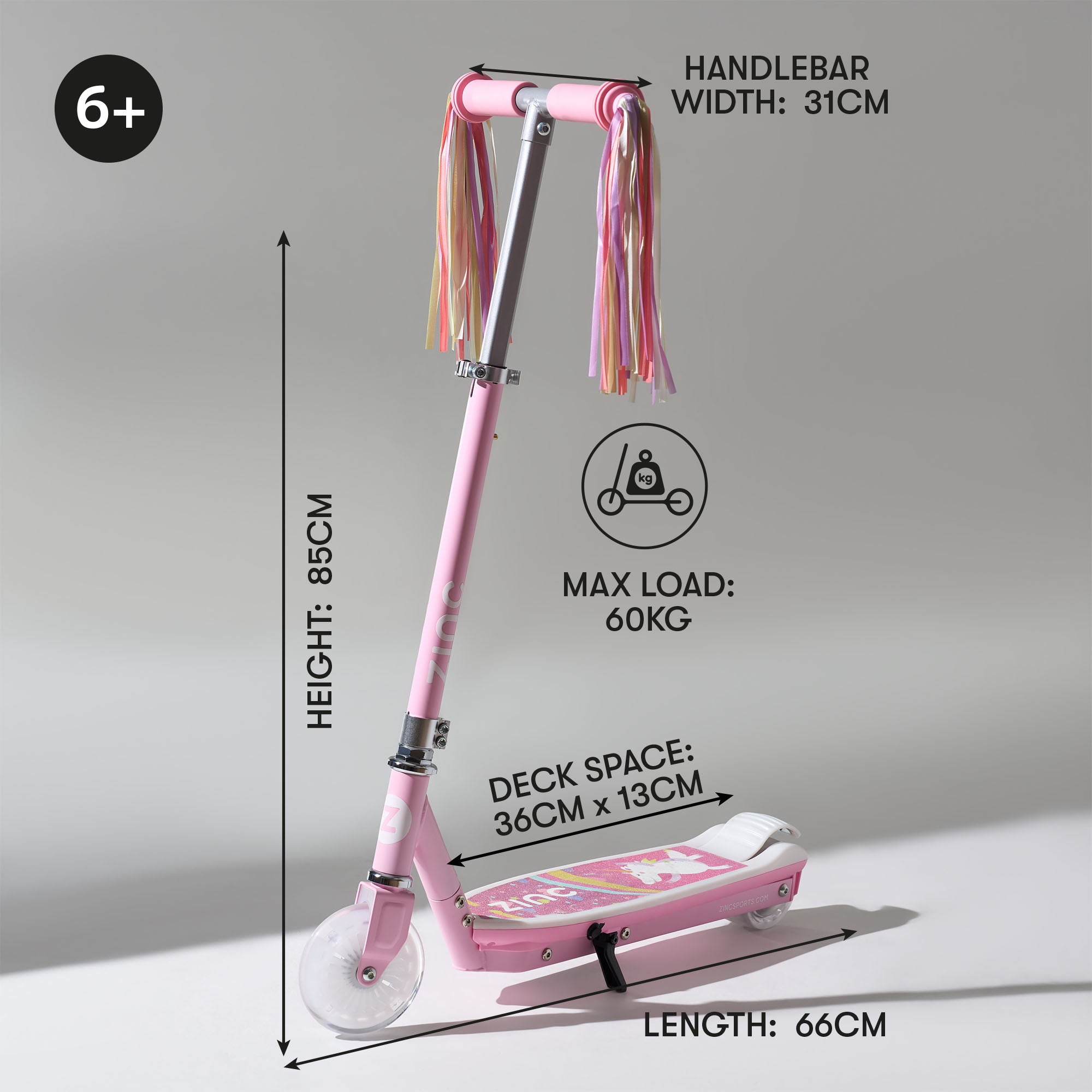 Unicorn-themed electric scooter for kids with 60kg max load