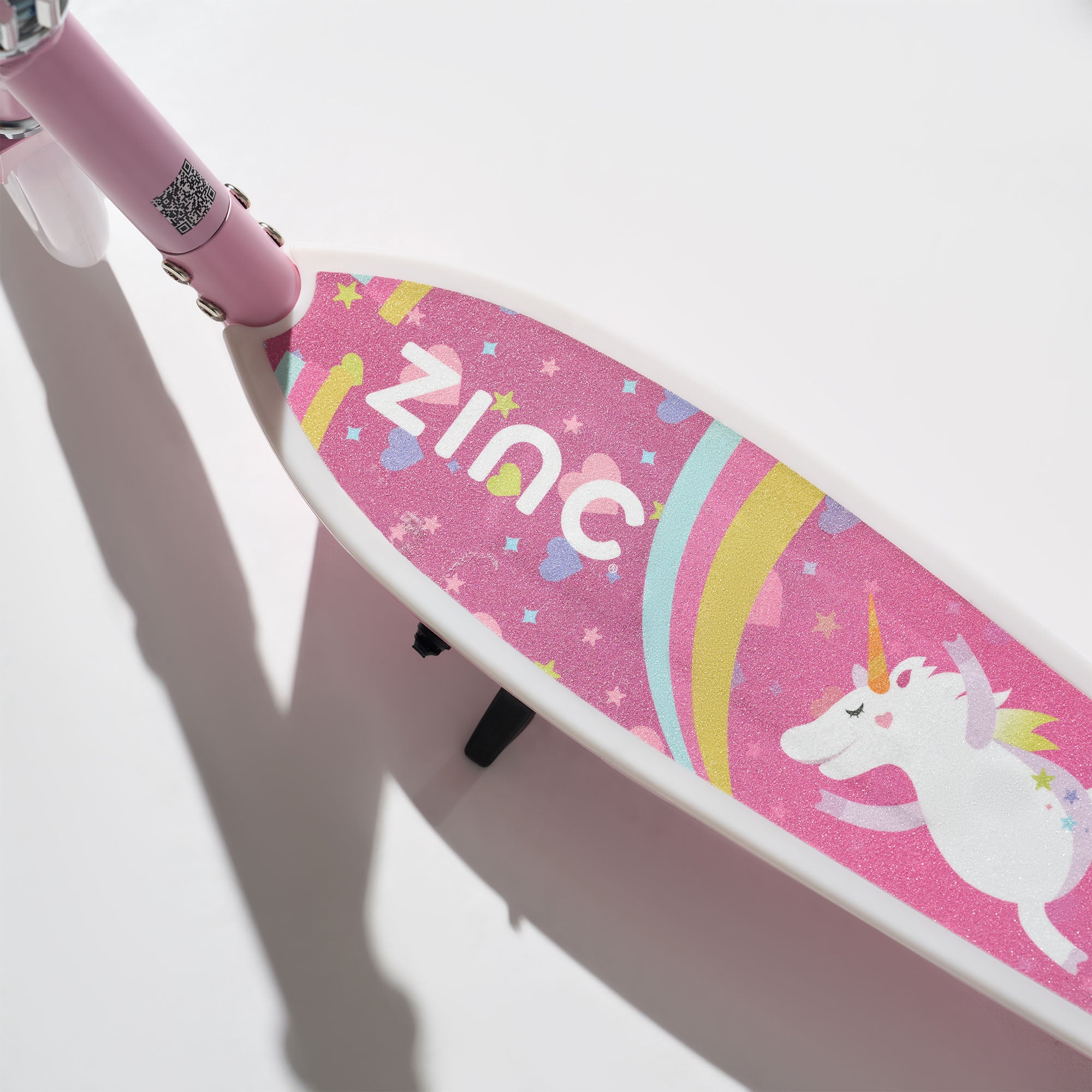 Unicorn-themed electric scooter for kids featuring enchanting design with unicorn printed grip tape