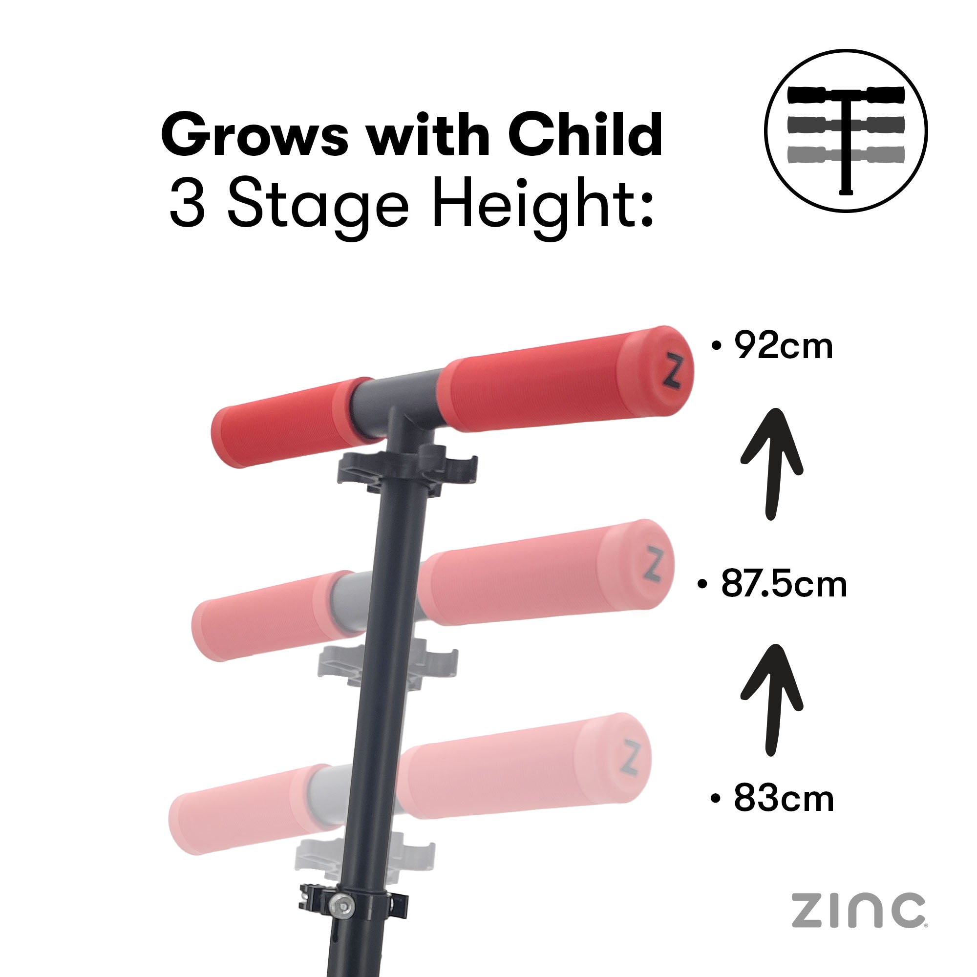 Zinc Cruise Scooter Adjustable Height Handlebars - Telescopic Stem for Riders 120-190cm