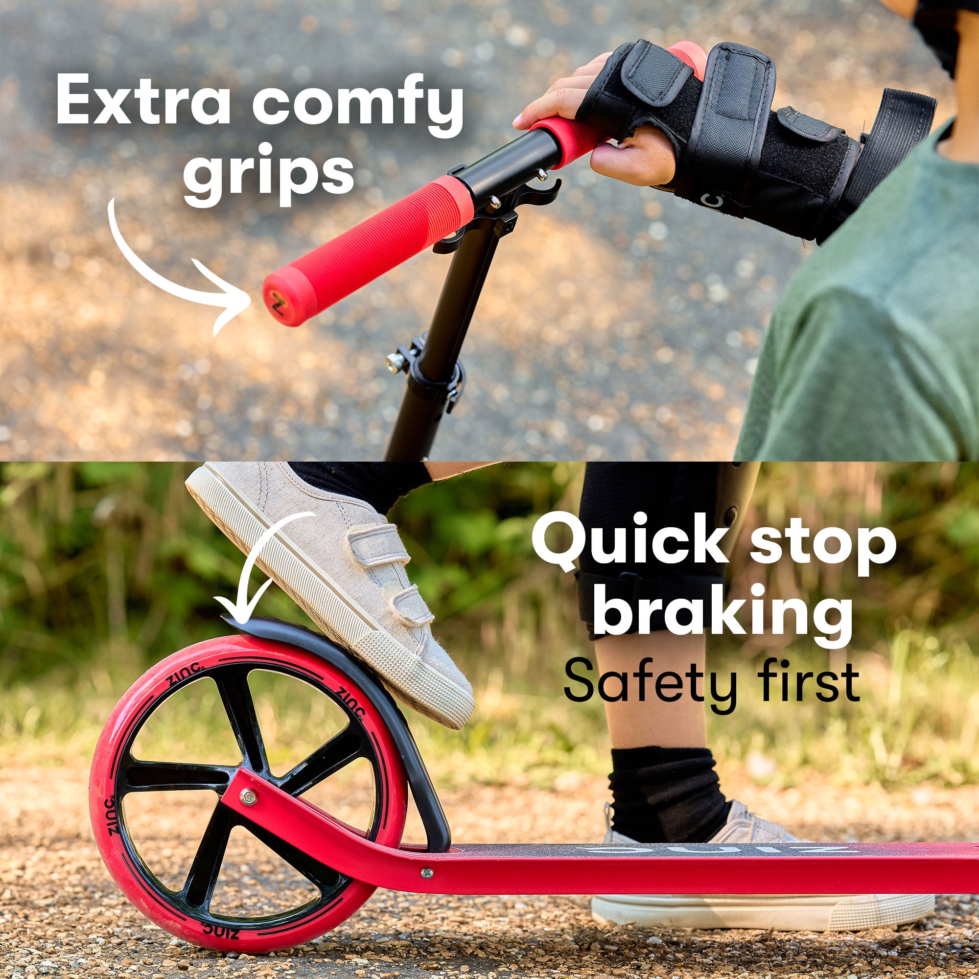 Zinc Cruise Scooter Ergonomic Grips and Safety Brake - Comfortable Handlebar Grips with Reliable Stopping System