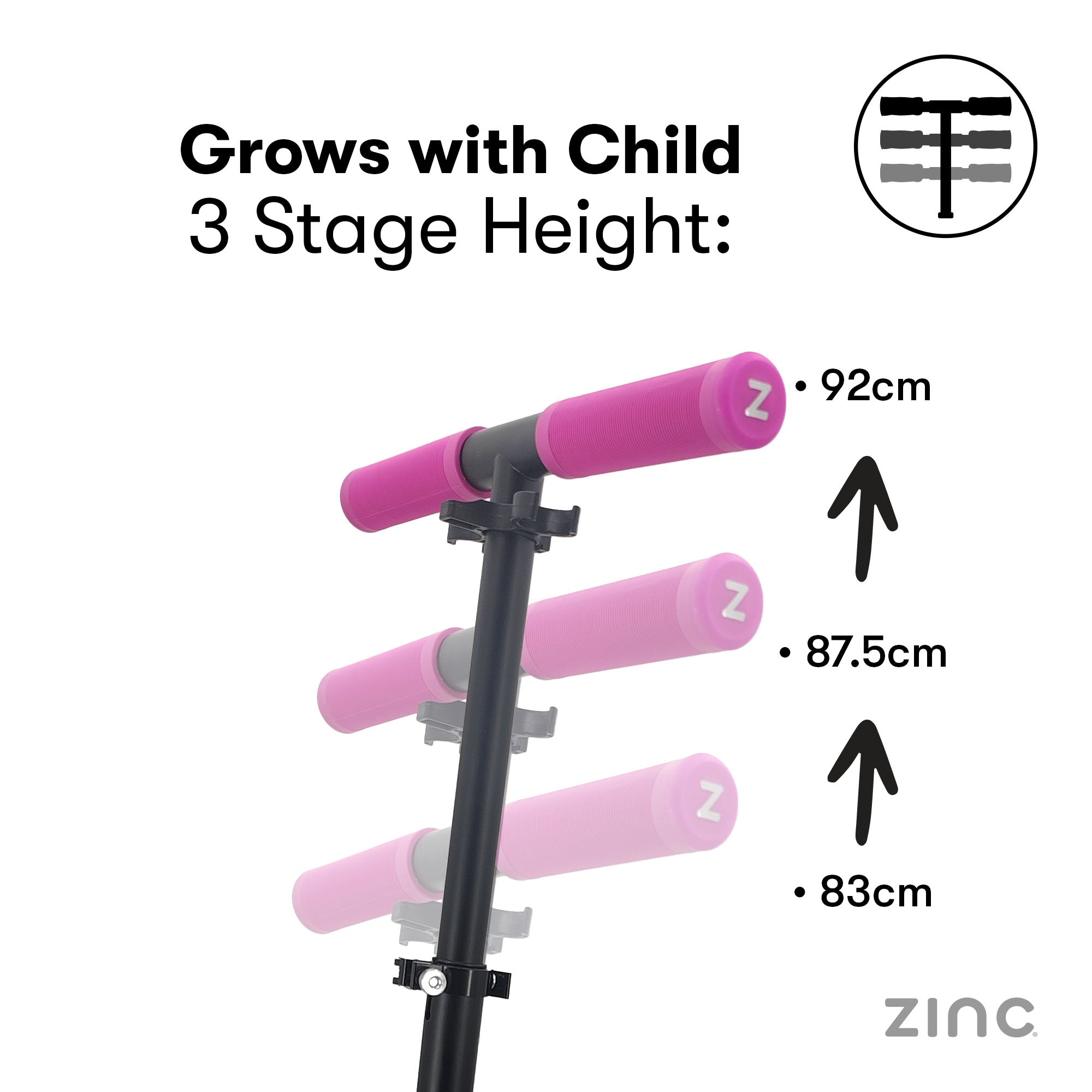 Zinc big wheeled cruise scooter with 3 stage height adjustable handles