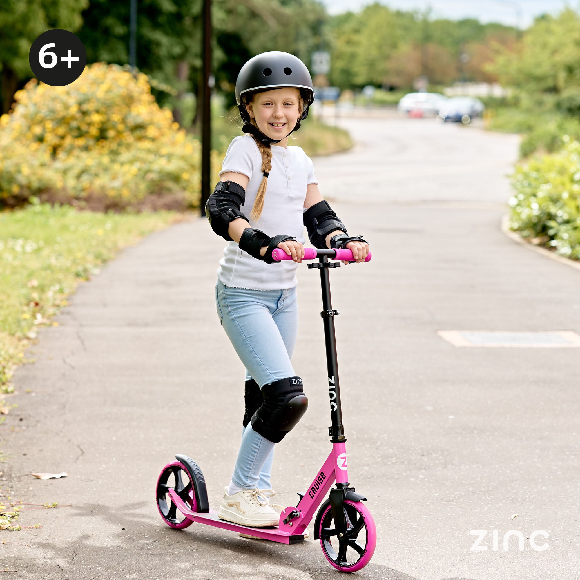 Zinc Cruise Big Wheeled Folding Scooter in Pink for children 6+