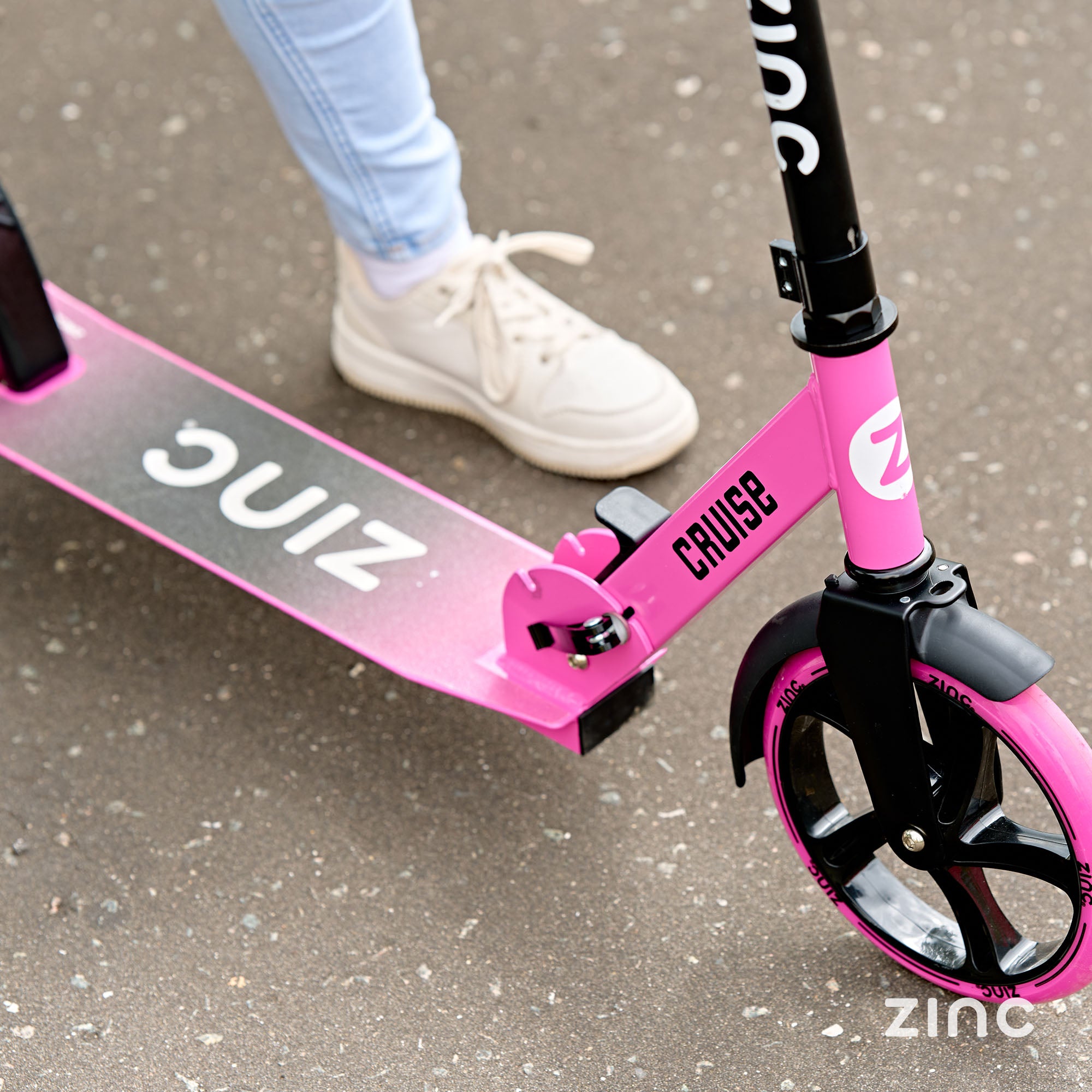 Zinc Cruise Scooter Foot Plate Close-up - Wide Non-slip Deck Platform
