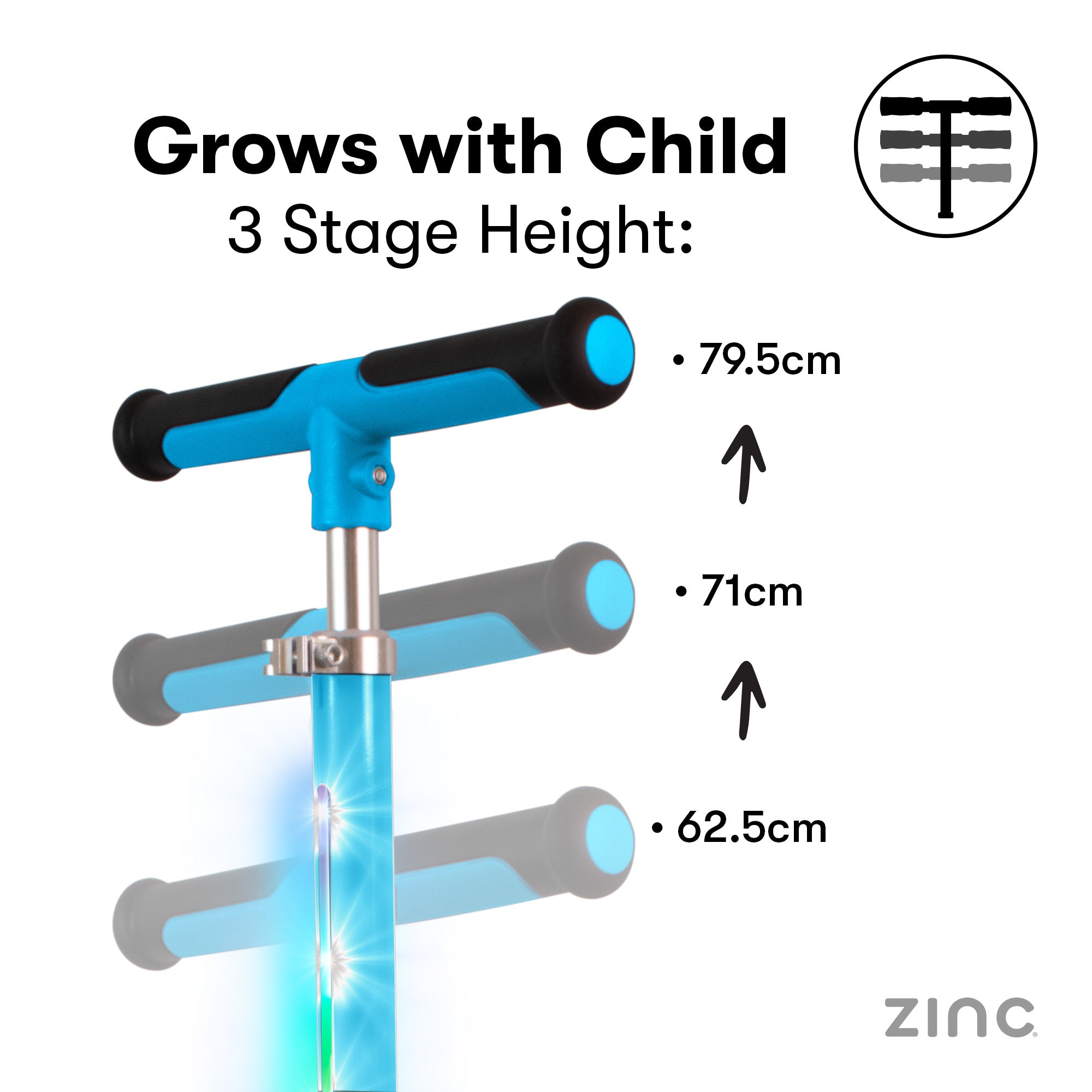 Zinc Three Wheeled Folding T-Motion Shine Scooter