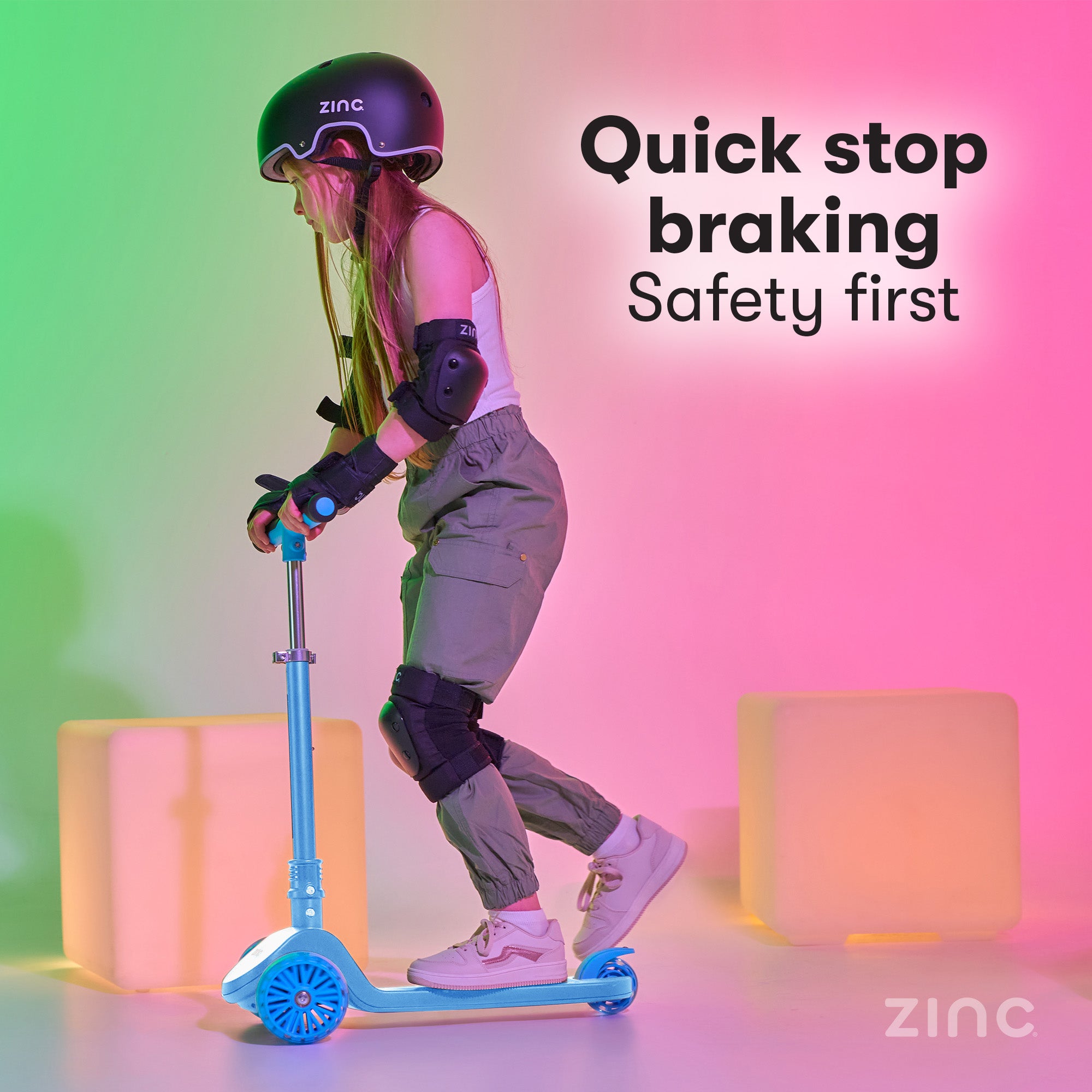 Zinc T-Motion Shine scooter blue quick stop braking