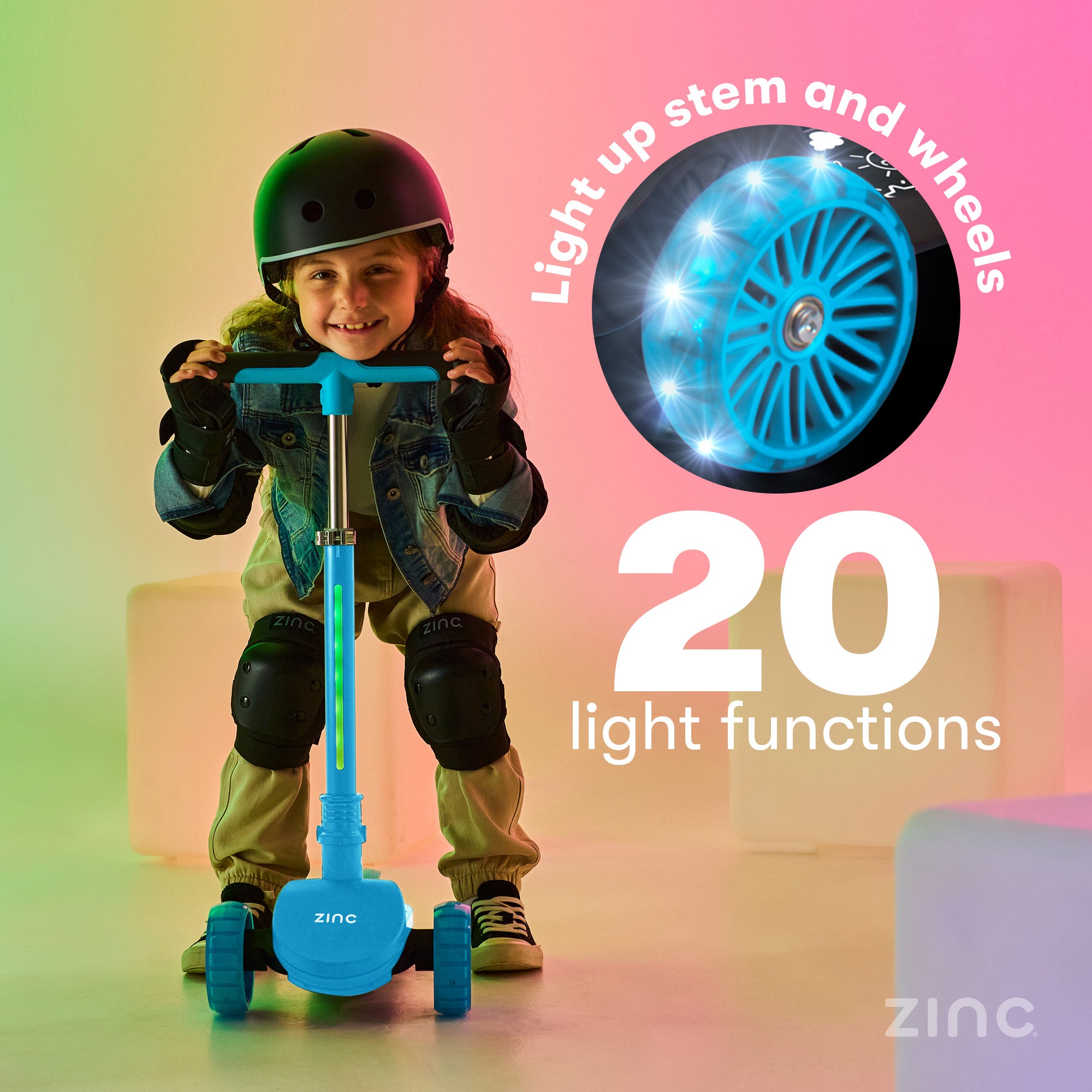 Zinc T-Motion Shine scooter blue with LED light up wheels