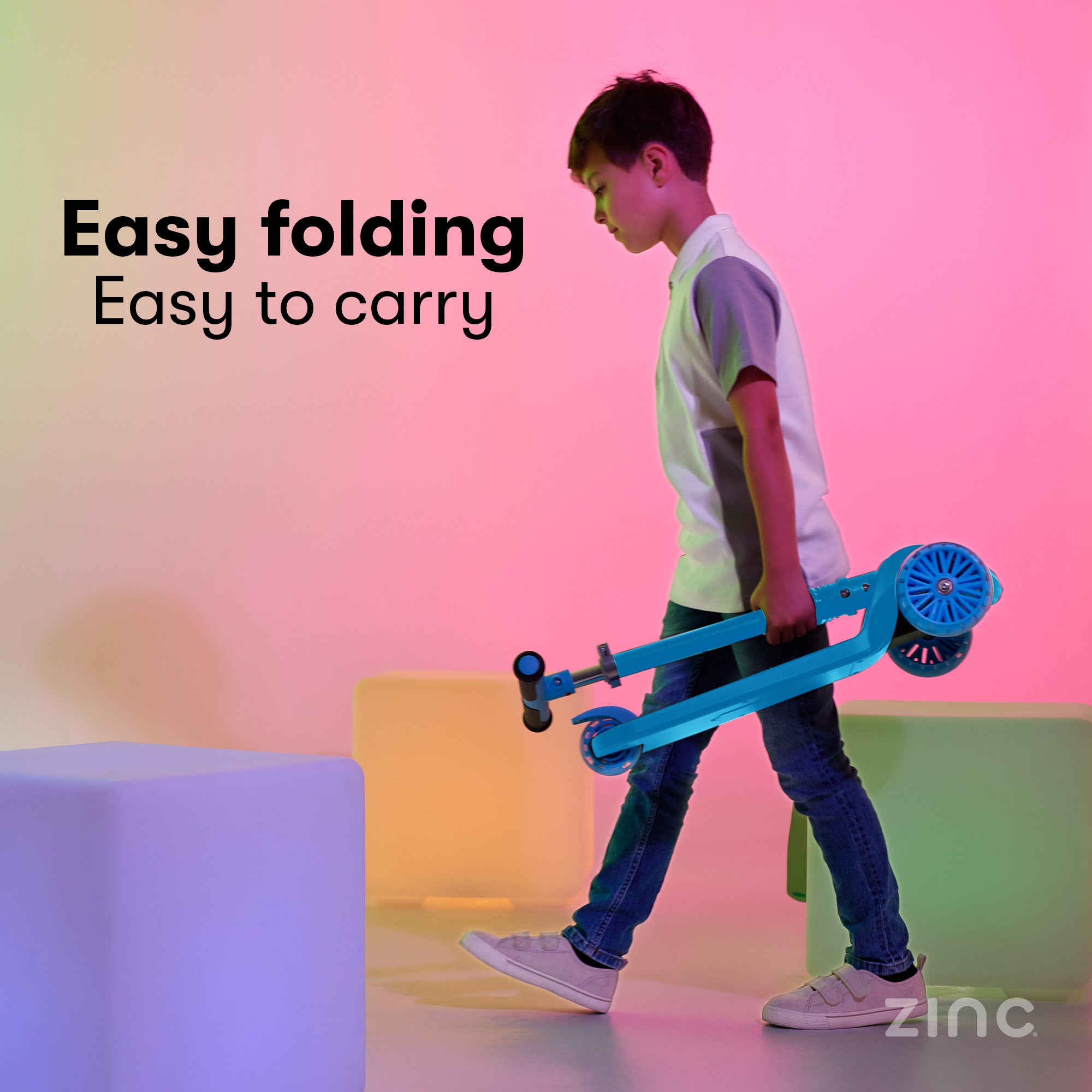 Zinc T-Motion Shine scooter blue with easy to fold design