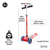 Zinc Three Wheeled Explorer Non Folding Scooter with Light Up Wheels - Racing Car