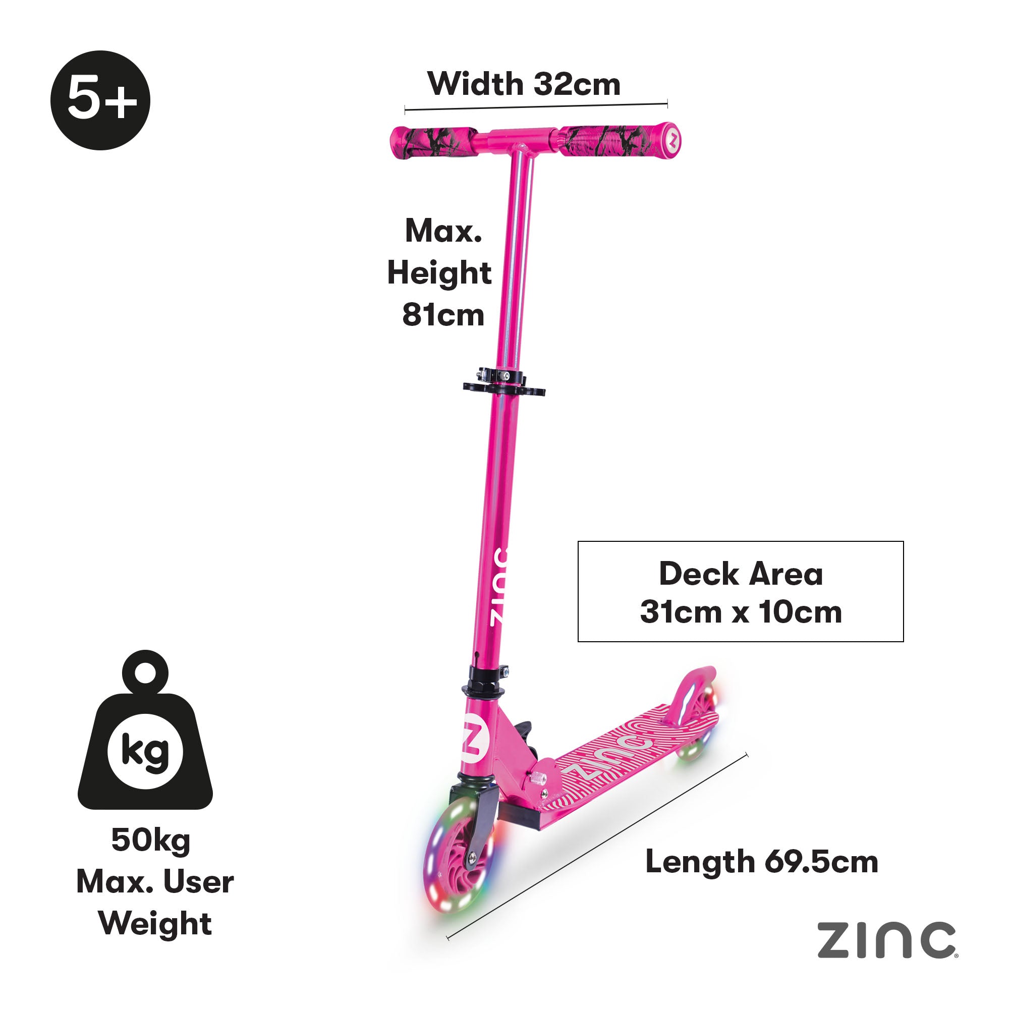 Pink folding scooter with light up wheels perfect for kids who want fun and safe riding experience