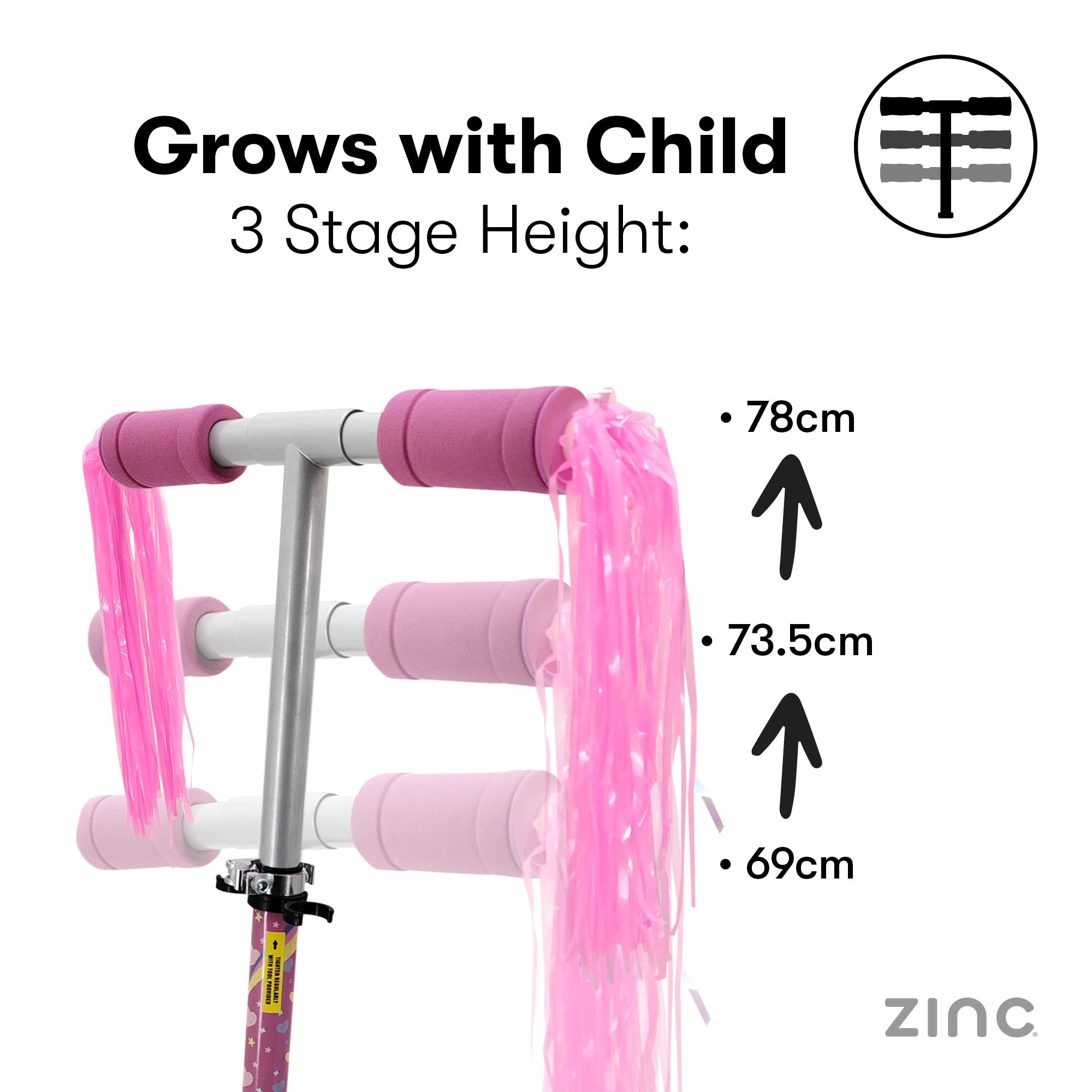 Unicorn themed folding scooter featuring battery-free light up wheels and adjustable height 70-80cm