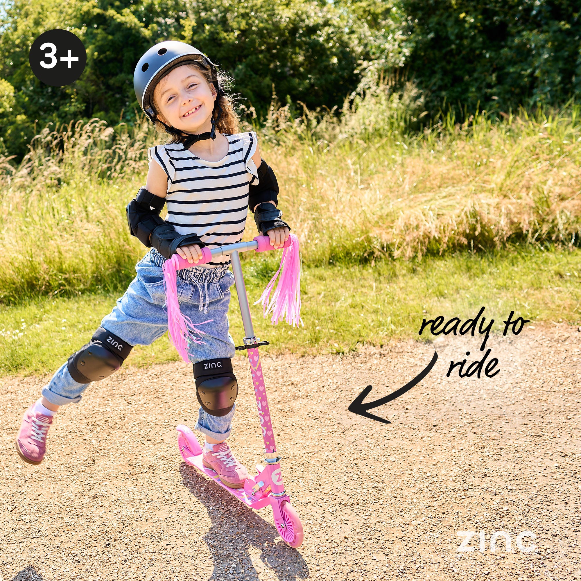 Zinc Unicorn folding scooter ready to ride with no assembly required, featuring tassels and light up wheels