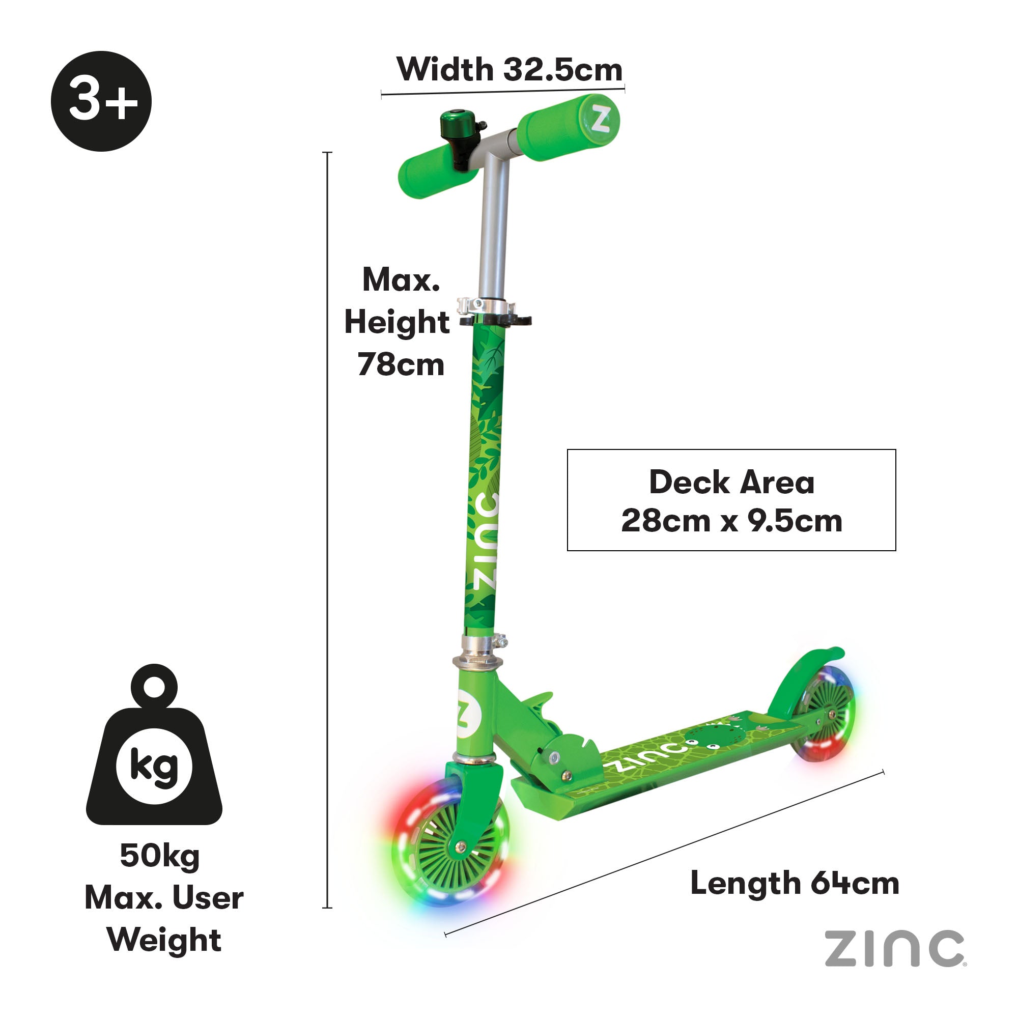 Colourful dinosaur graphics and design elements on folding scooter appealing to young dino enthusiasts