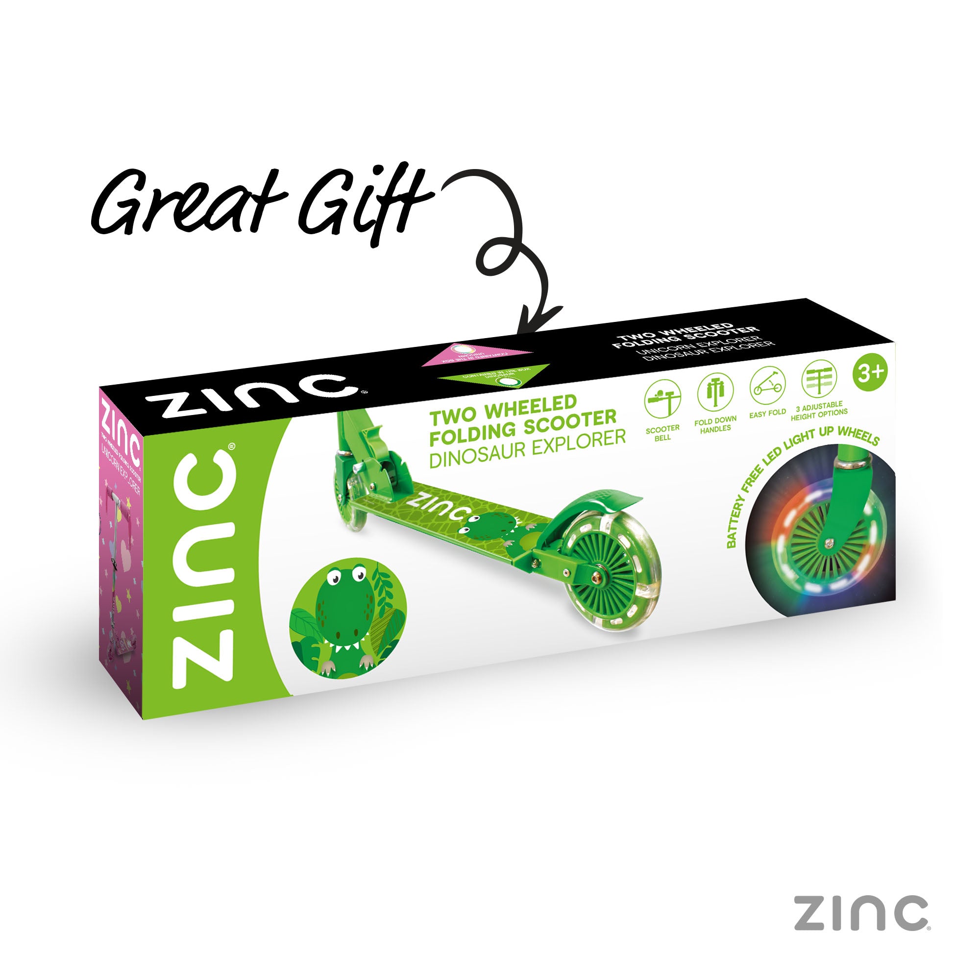 No assembly required Dino scooter ready to ride straight from the box with prehistoric fun features