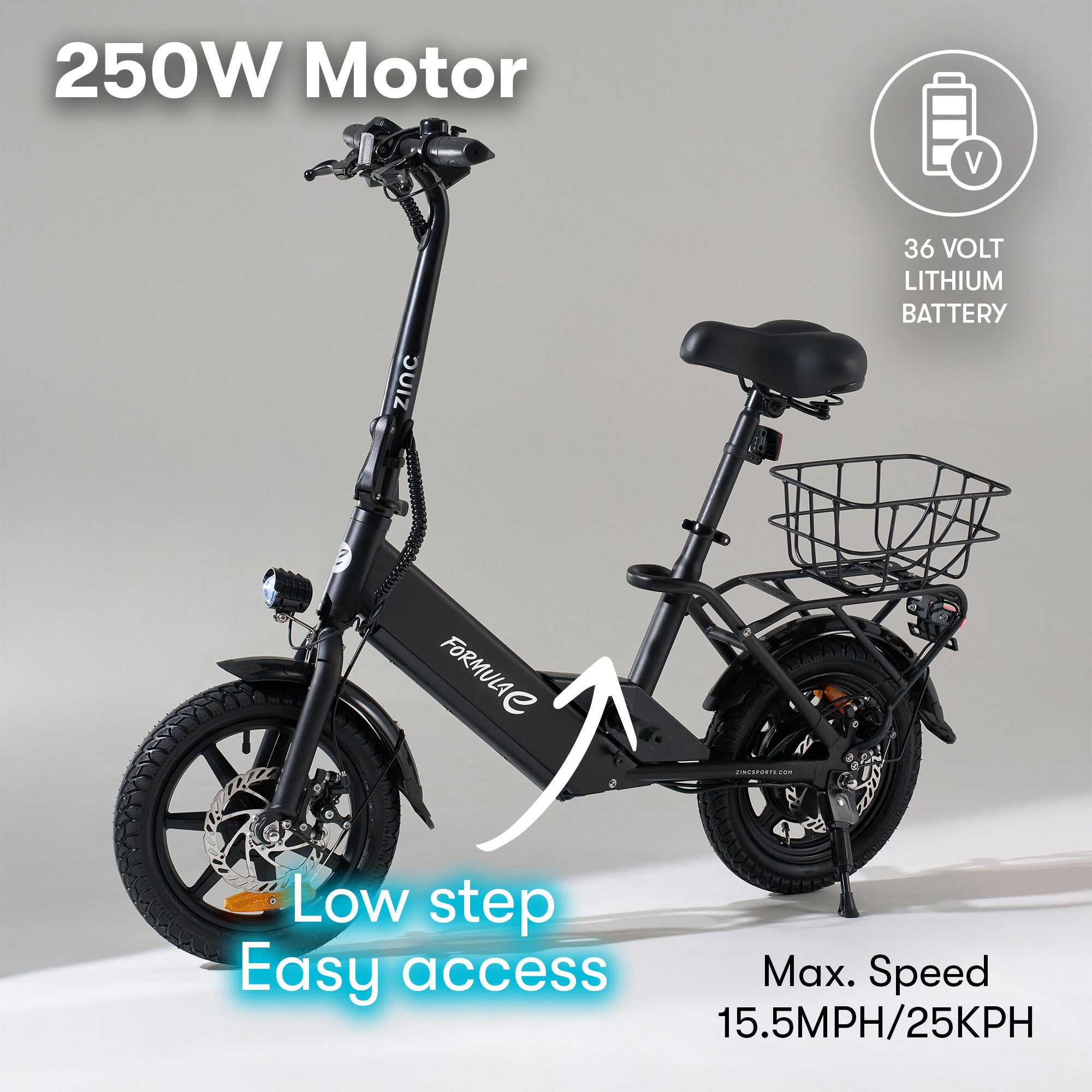Electric seated scooter featuring low step frame, comfortable seat, and 14-mile range with 5-hour charging