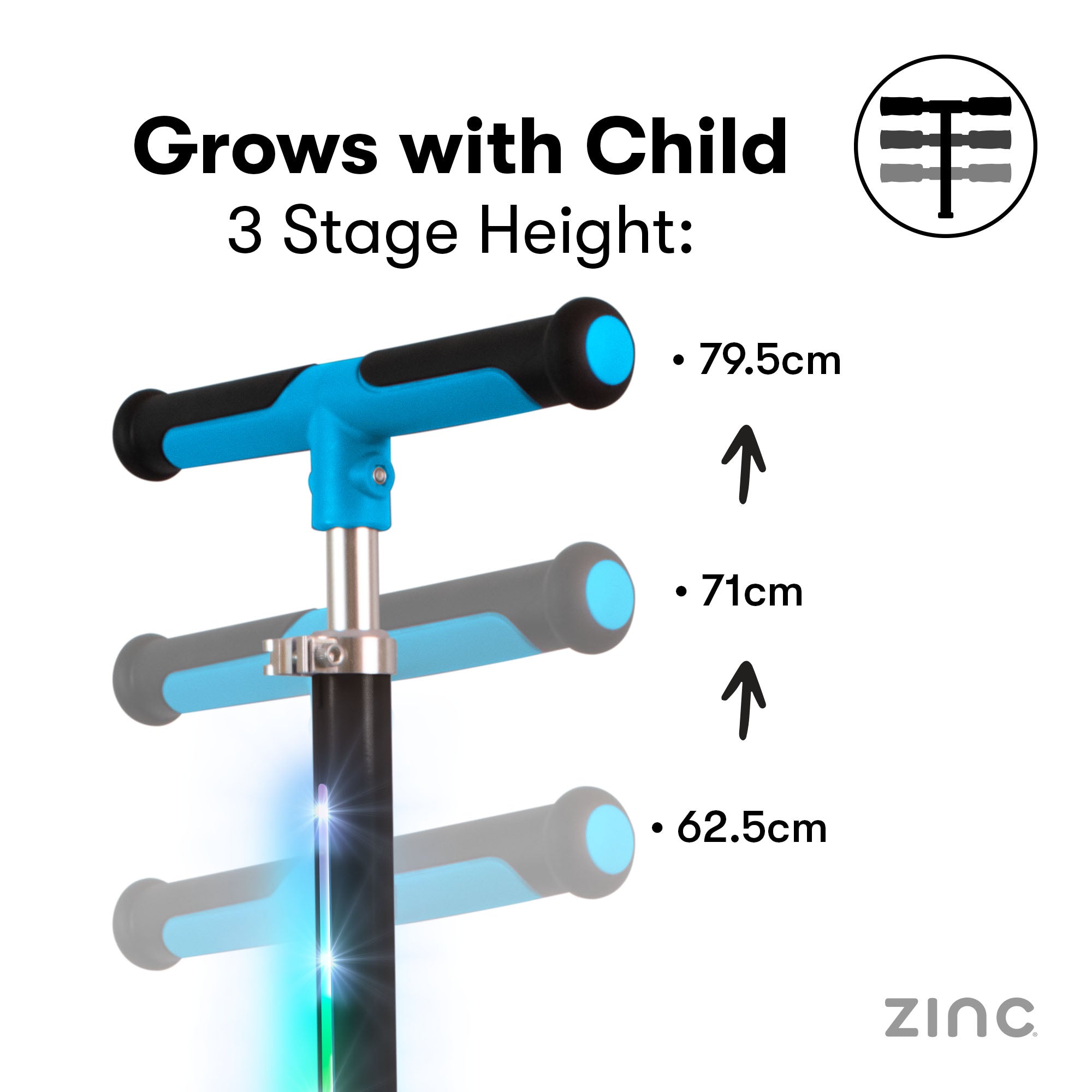 Zinc T-Motion Shine scooter black/blue variant - handlebar detail