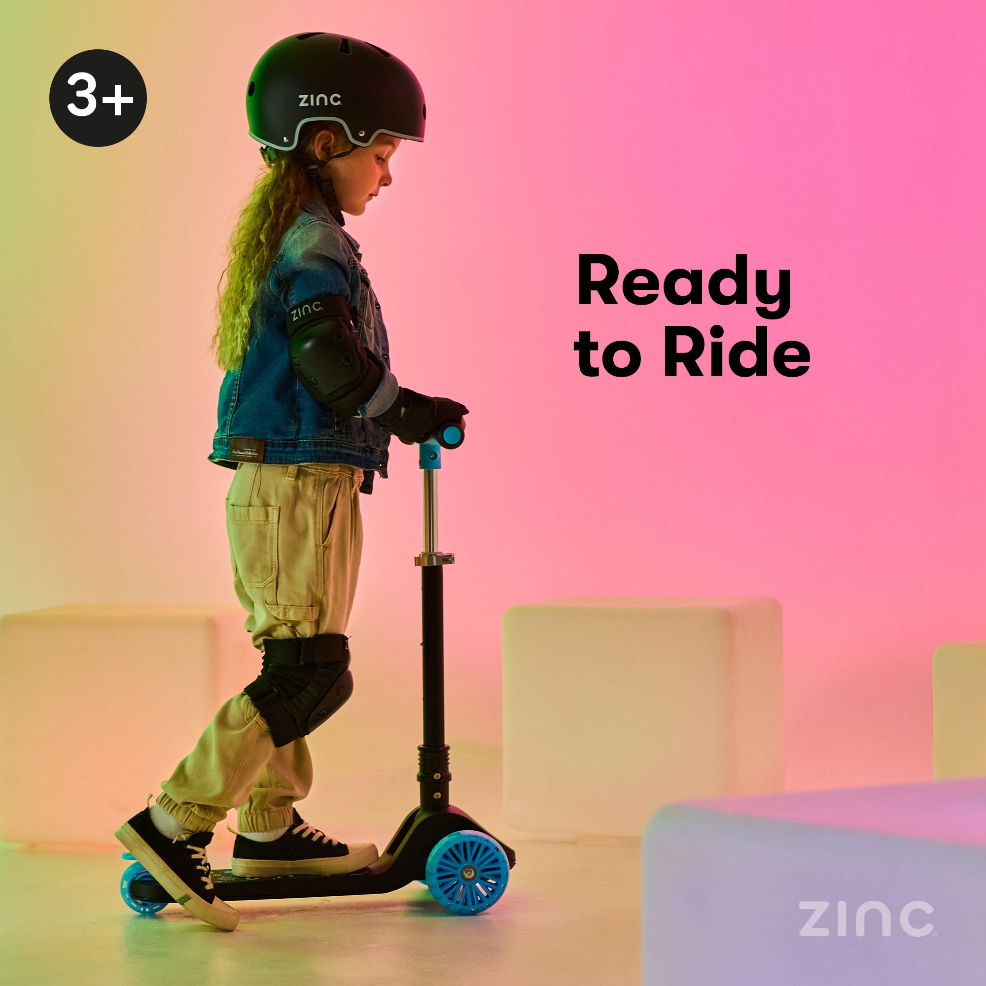 Black and blue Zinc T-Motion Shine scooter side profile