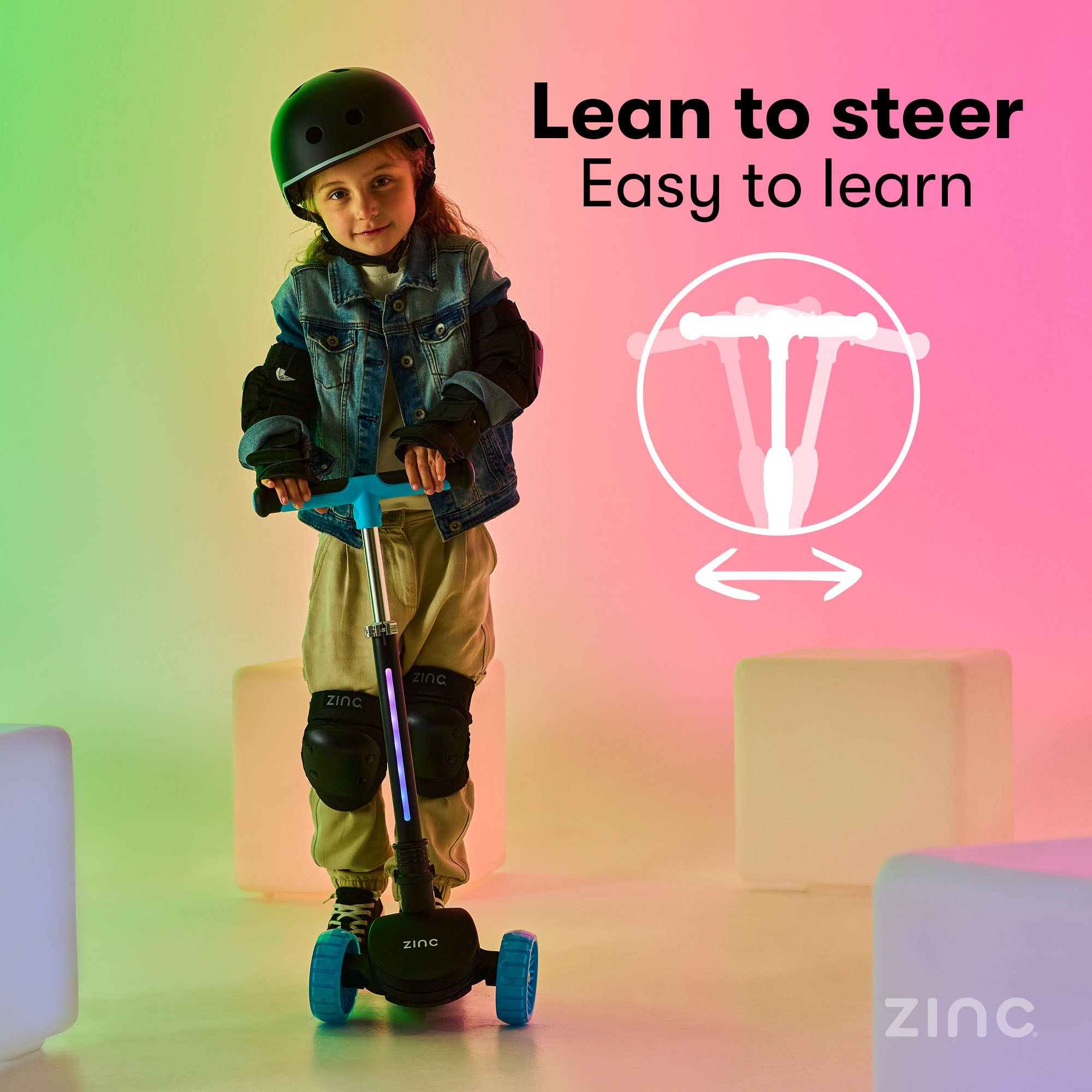 Zinc T-Motion Shine scooter black/blue lean and steer