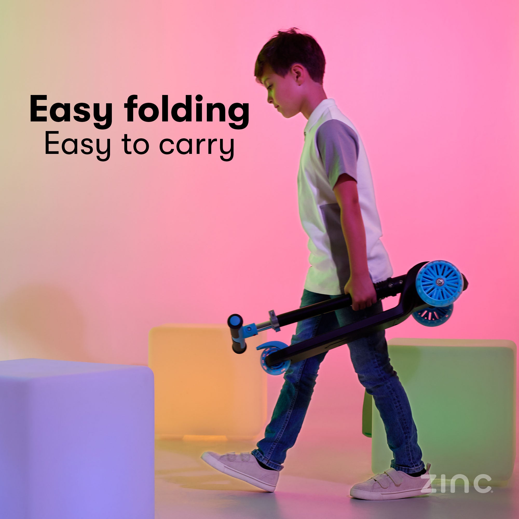 Zinc T-Motion Shine scooter in black/blue - folded position