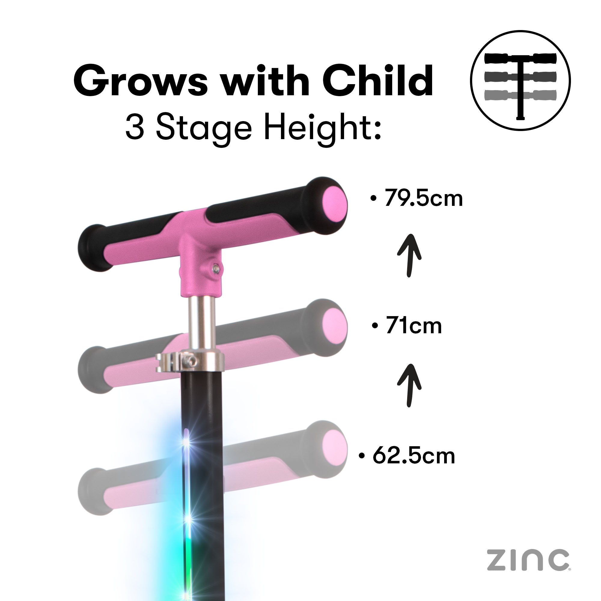 Zinc T-Motion Shine scooter black/pink 3 stage height handles