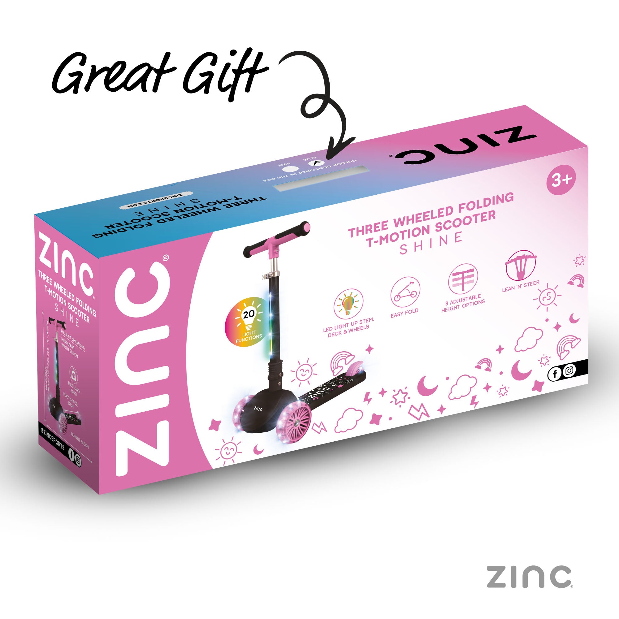 Zinc T-Motion Shine scooter black/pink packaging
