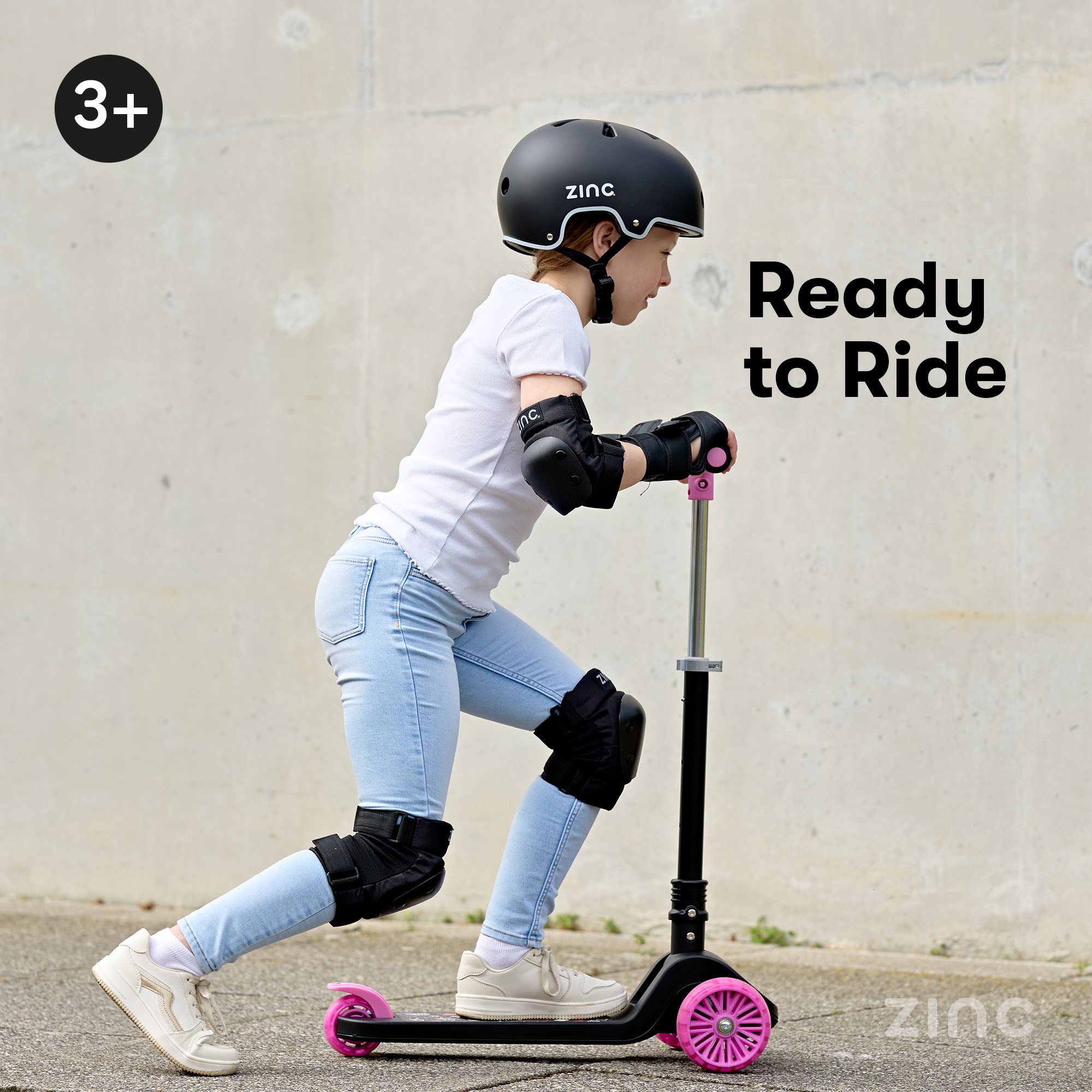 Black and pink Zinc T-Motion Shine scooter side profile