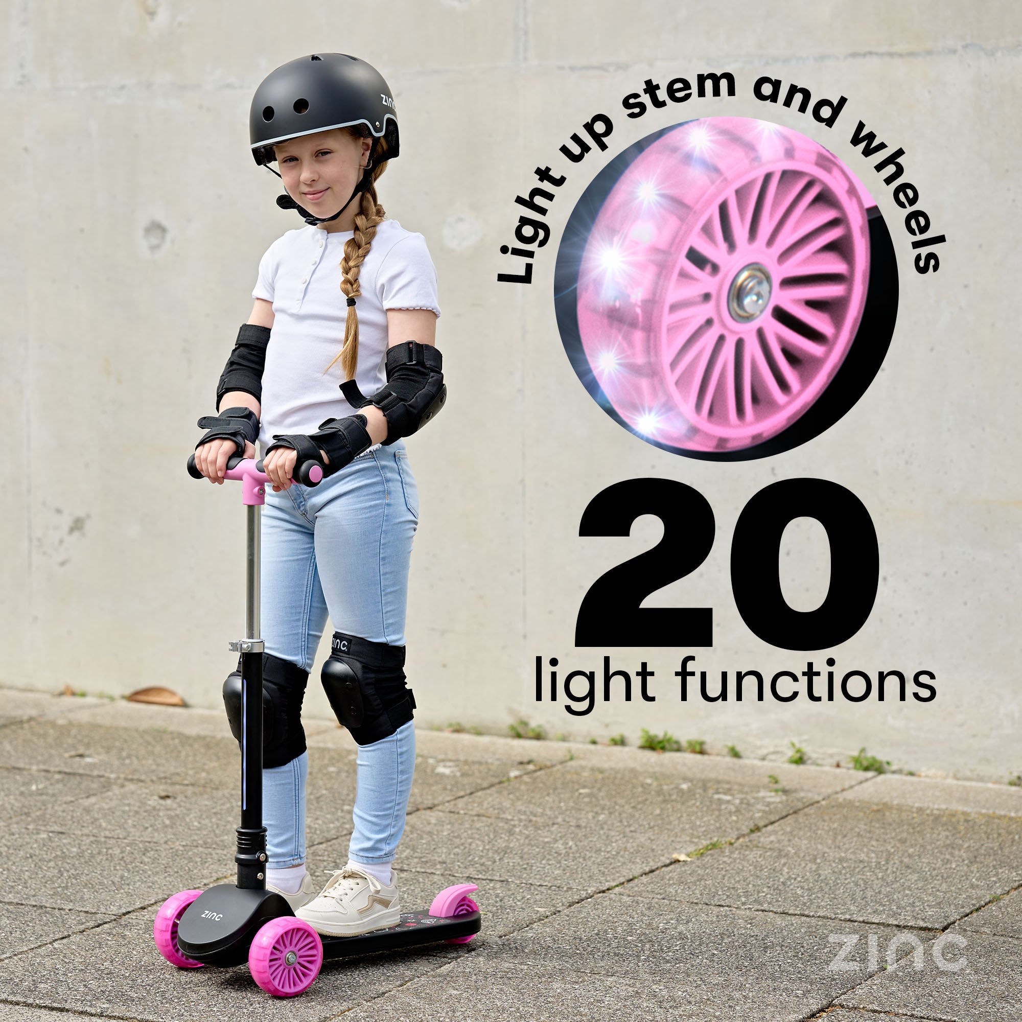 Black and pink T-Motion Shine scooter showing three-wheel design