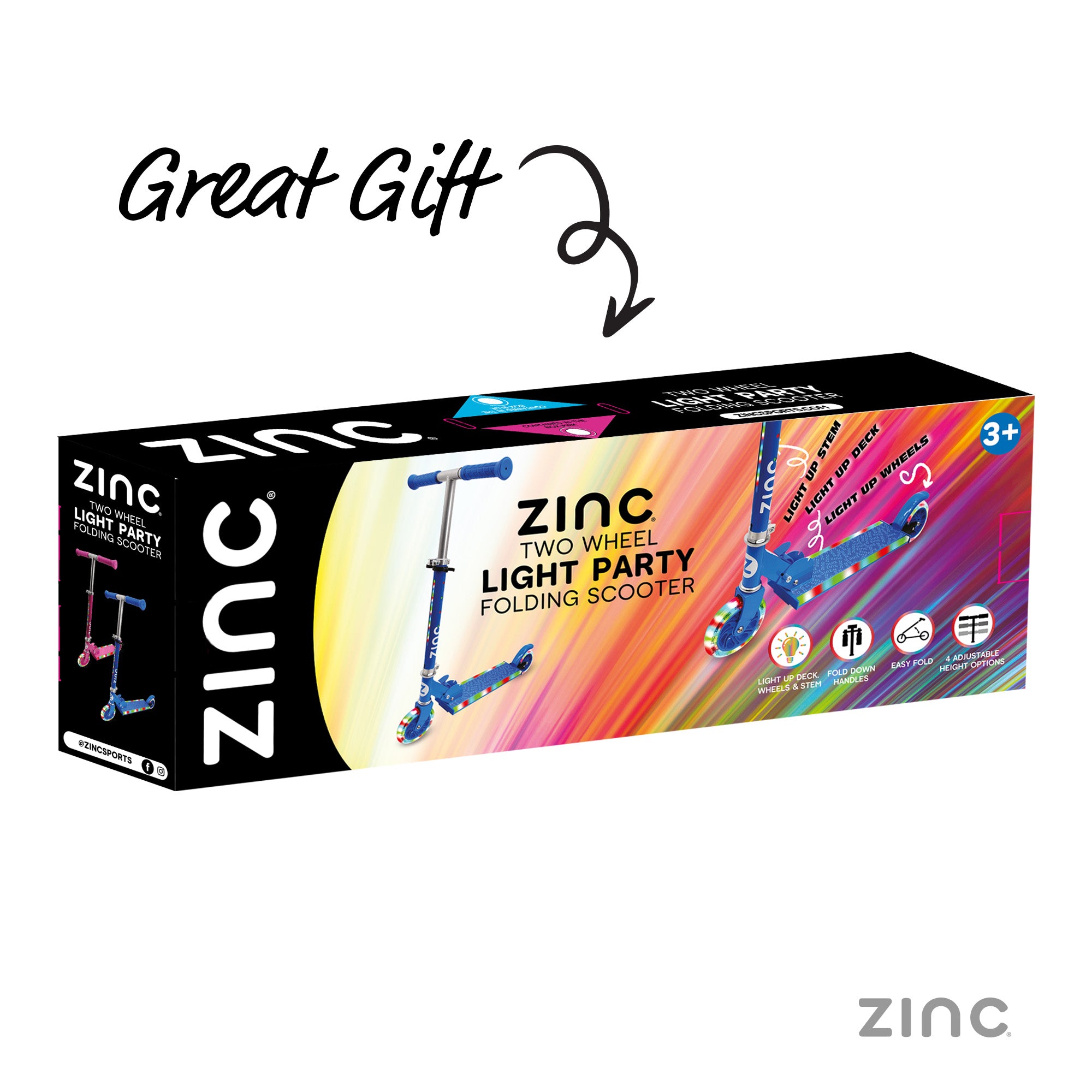 Zinc two-wheel light party folding scooter packaging on a white background