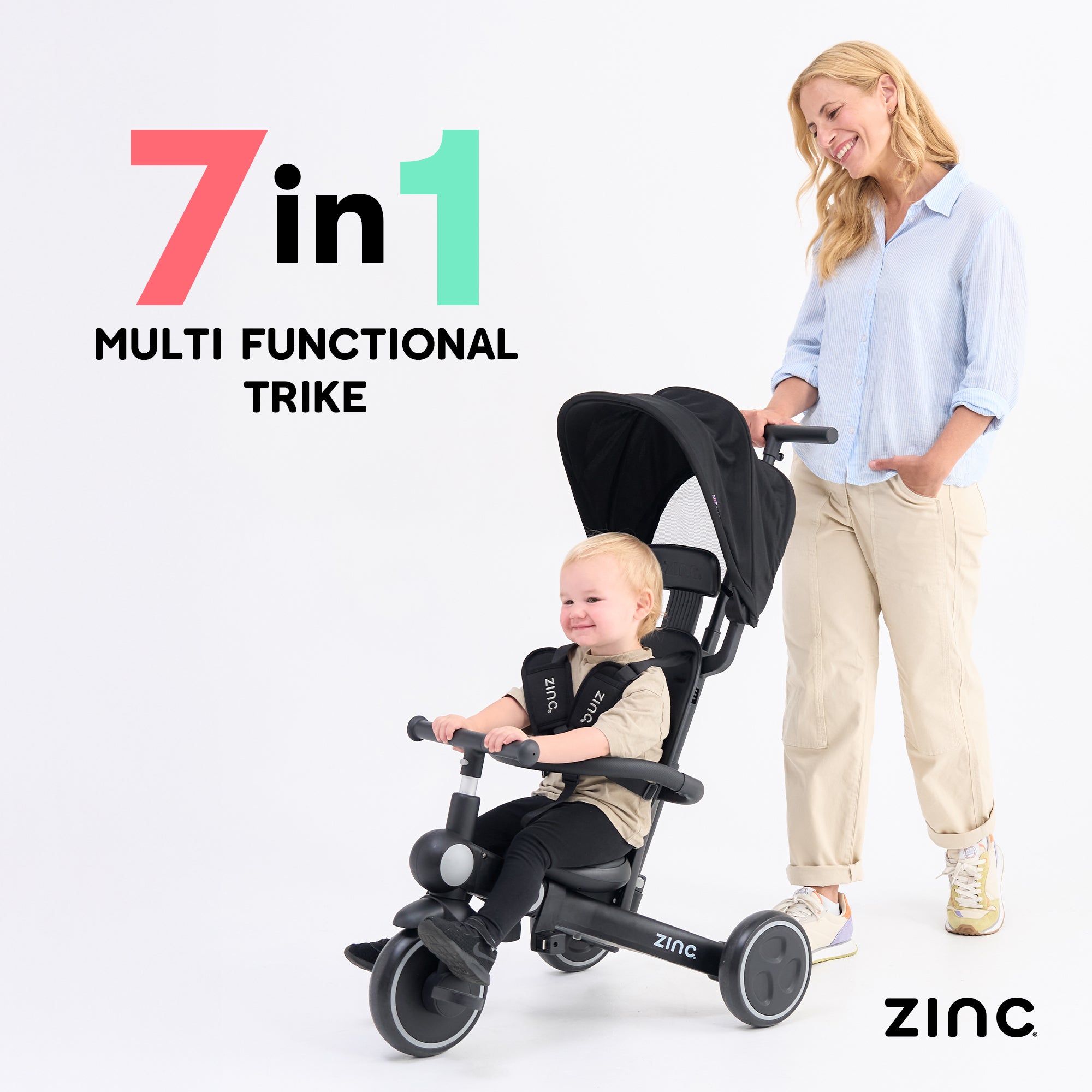 Mother and toddler using the ZINC 7-in-1 Multifunctional Foldable Trike