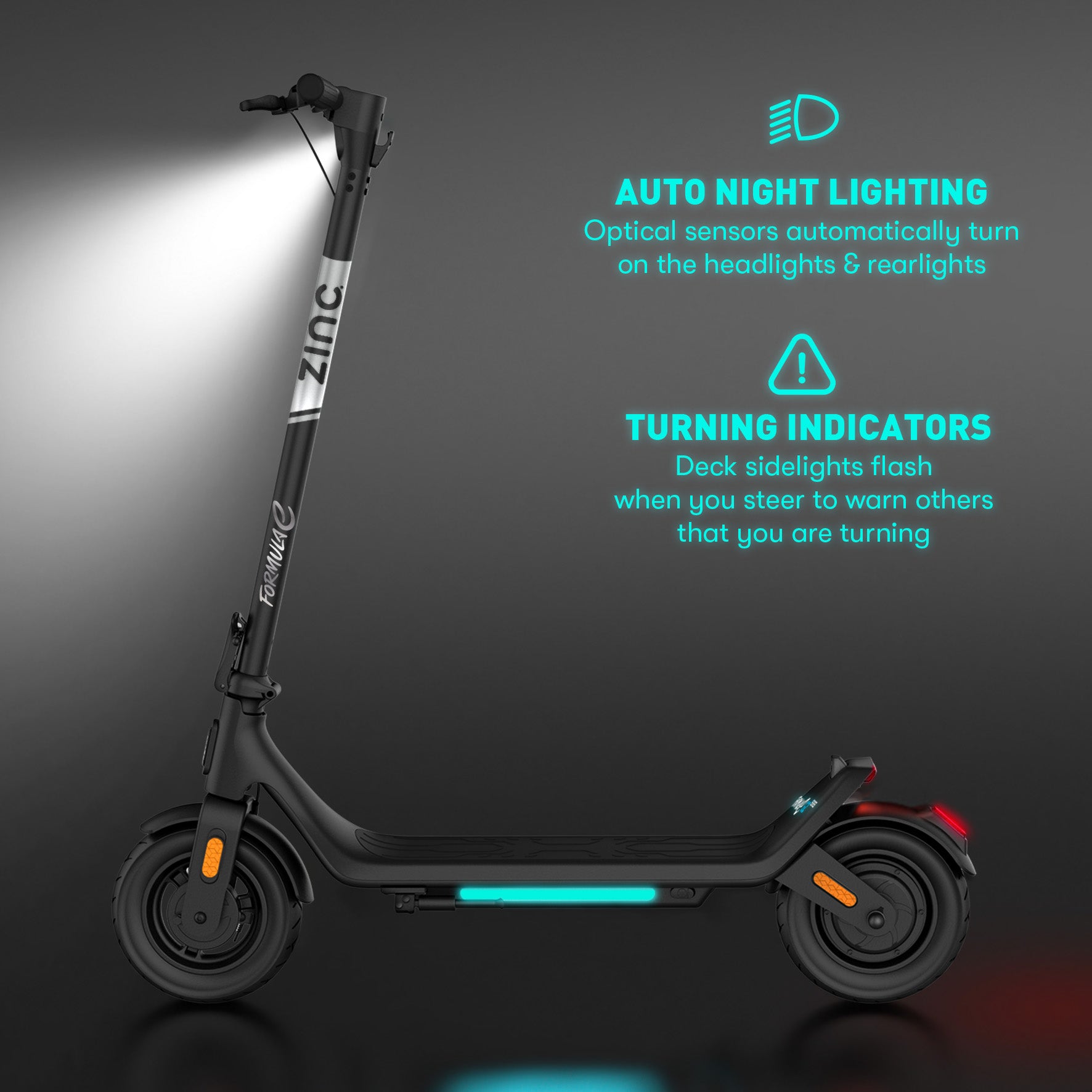 intelligent auto night running lights with automatic headlights and taillights activation on electric scooter