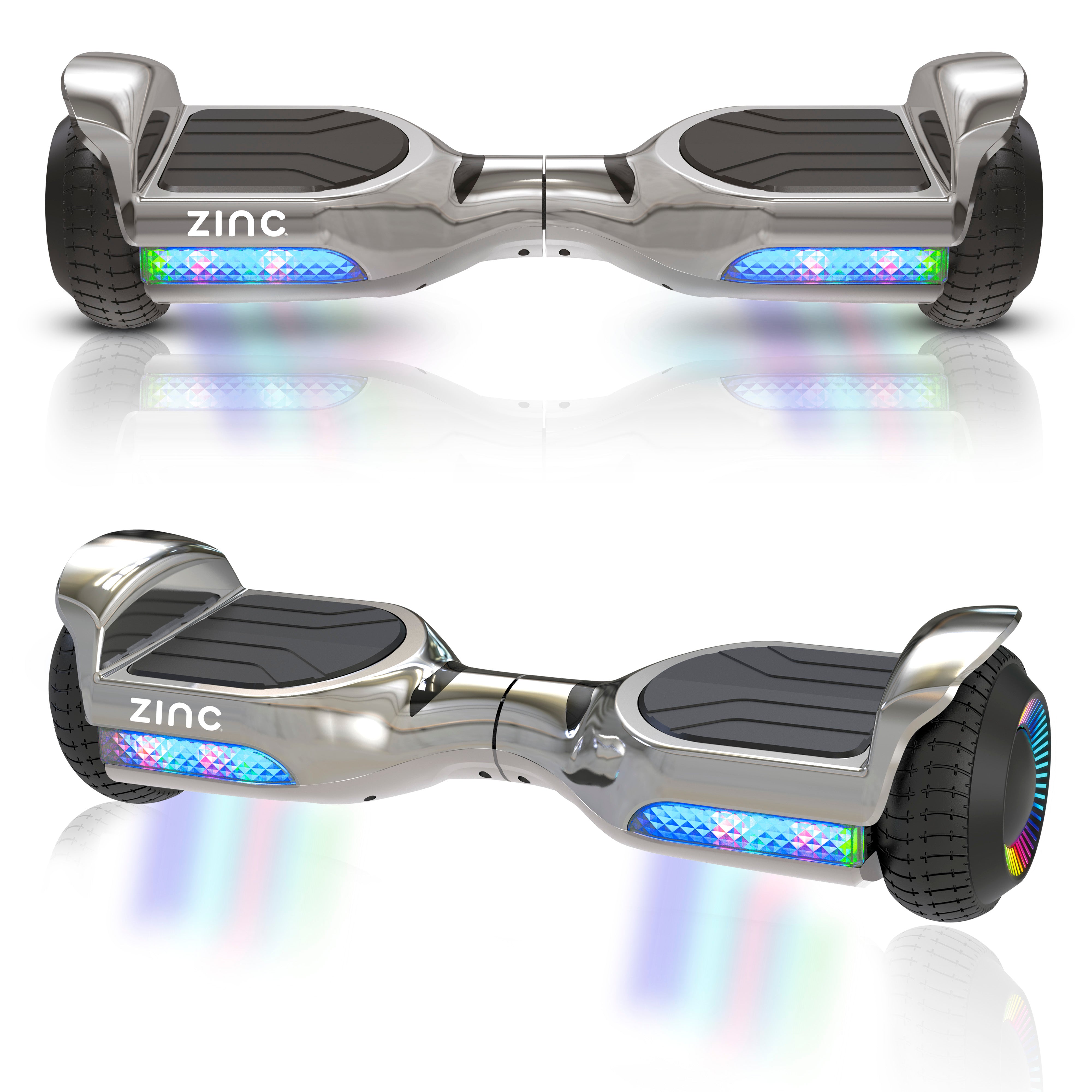 Zinc Megastar Self Balancing Chrome Hoverboard with bluetooth speaker, multi coloured LED lights  and 6.3 Inch wheels