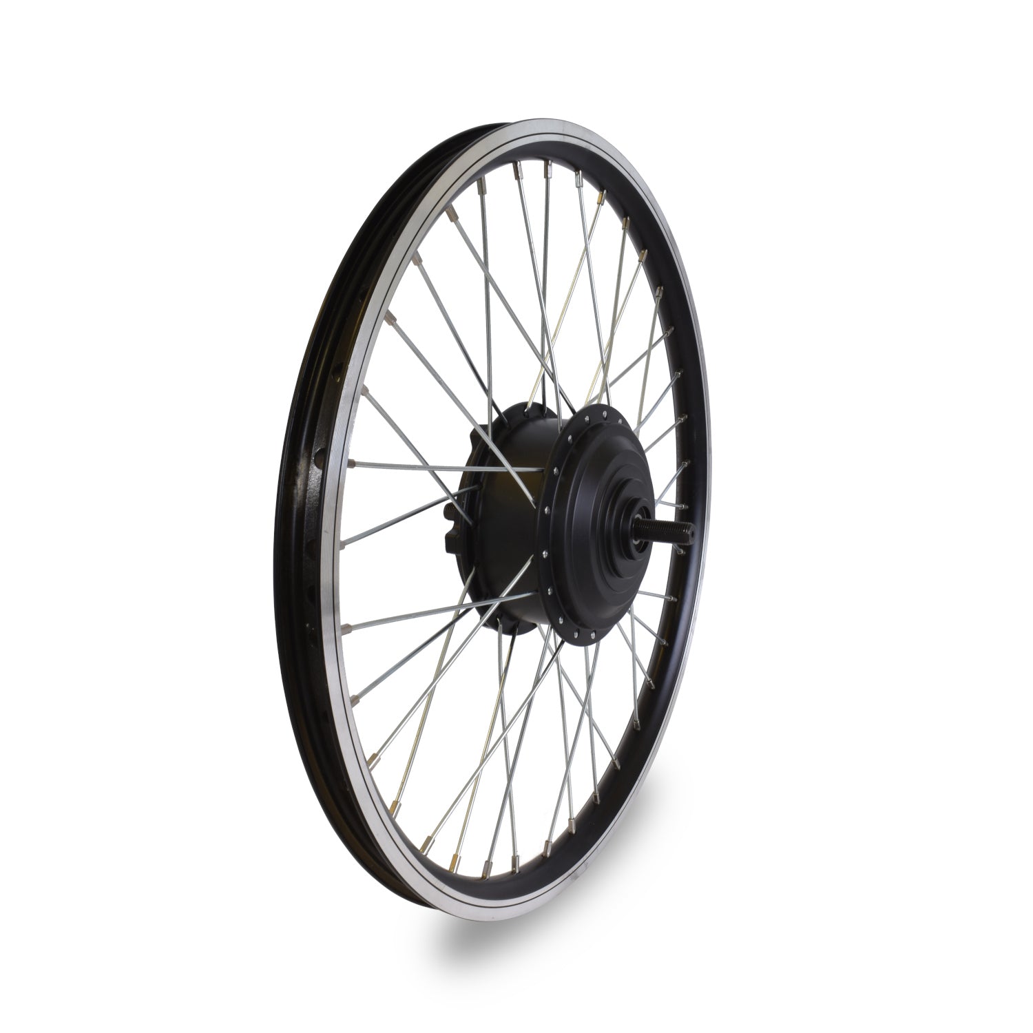 A 20-inch folding electric bike front motor wheel with a black rim and a visible motor hub.