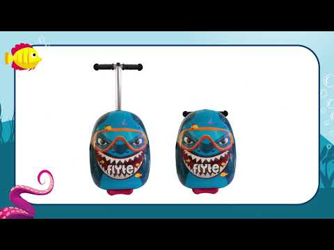 Flyte Midi Stormy the Shark scooter suitcase transformation video - converts from luggage to ride-on scooter