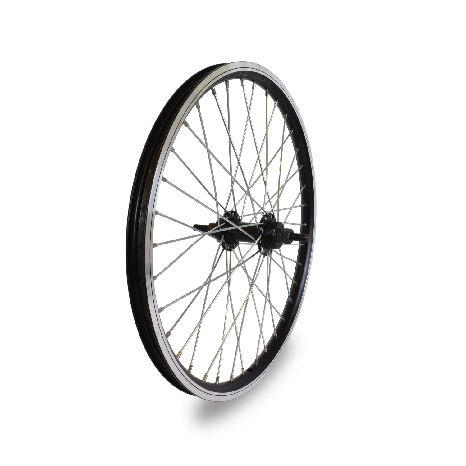 A 20-inch folding electric bike rear wheel with a black tire and silver spokes against a white background.