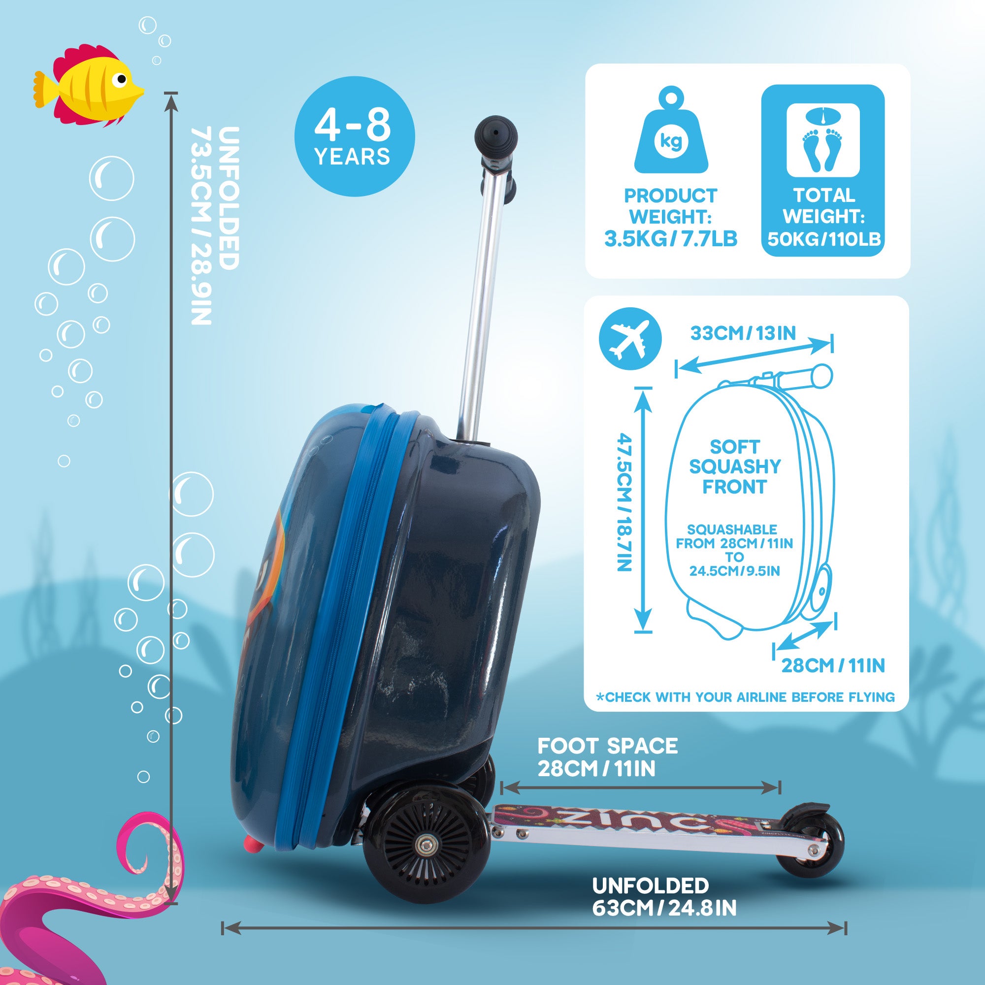 Flyte Midi Shark scooter suitcase unique selling points - key features and benefits overview