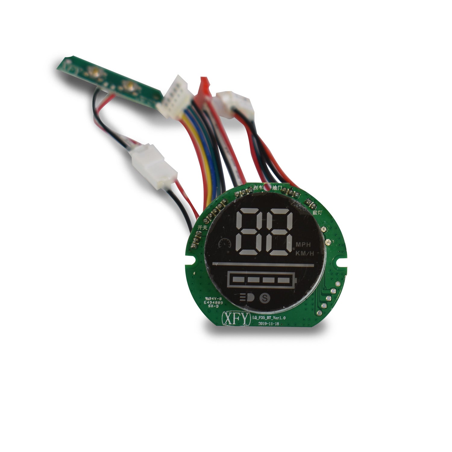 Replacement LCD terminal screen for the Swift Plus Electric Scooter, showing a digital display with green housing and multiple connecting wires.